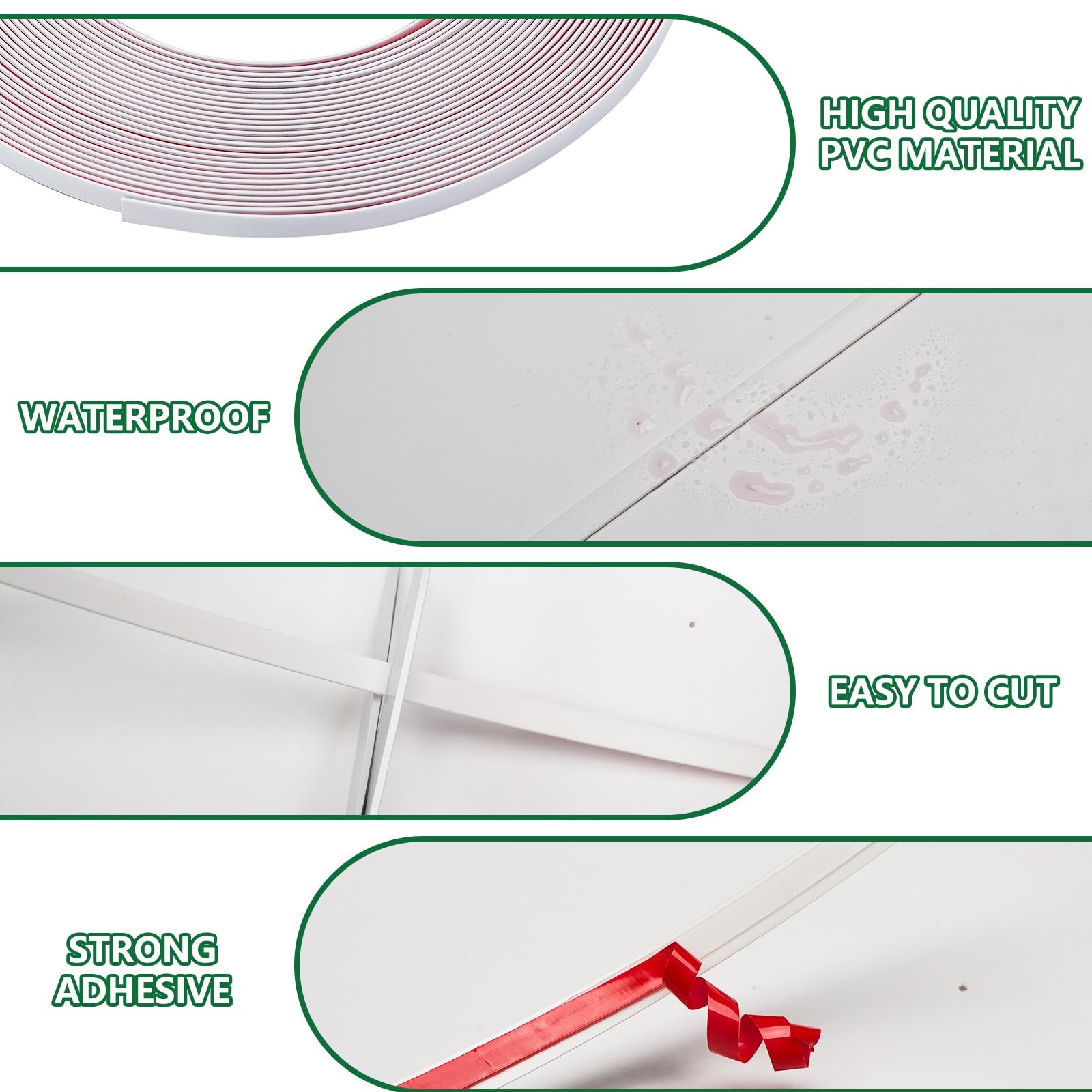 0.25in × 20Ft Peel and Stick Wall Molding Trim – 1/4in-20Ft White(Paintable)