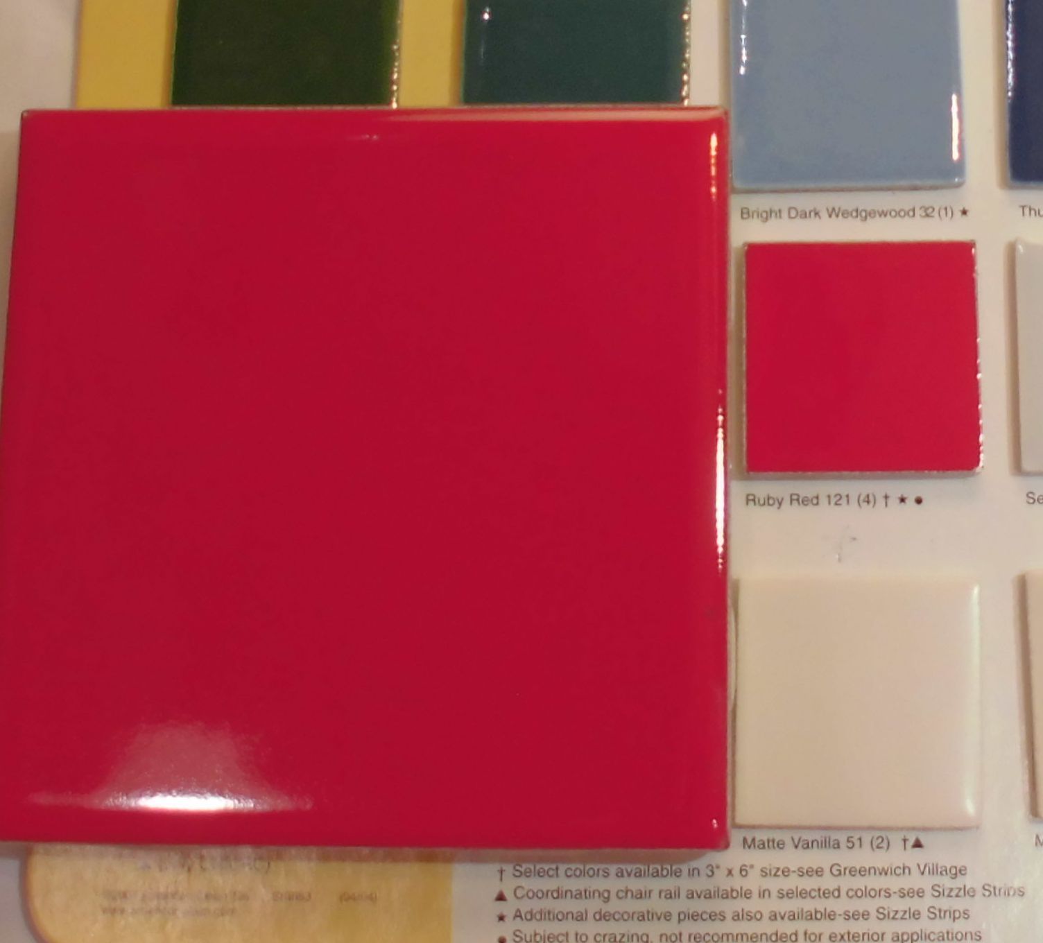 1 pc. Gloss Ruby Red: Ceramic Tile by American Olean 4-1/4″ Brilliant Color, NEW