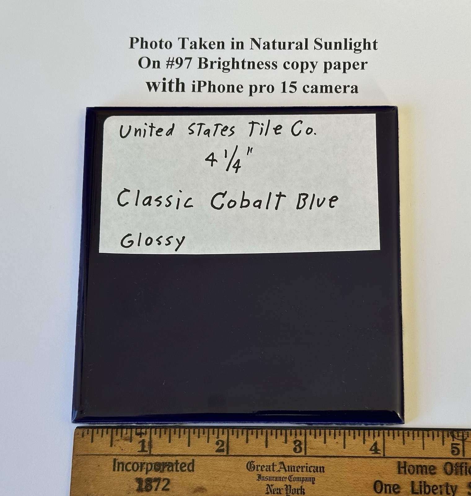 1 pc. Cobalt Blue: 4-1/4″ High-Gloss Ceramic Tile by United States Tile Co. NEW