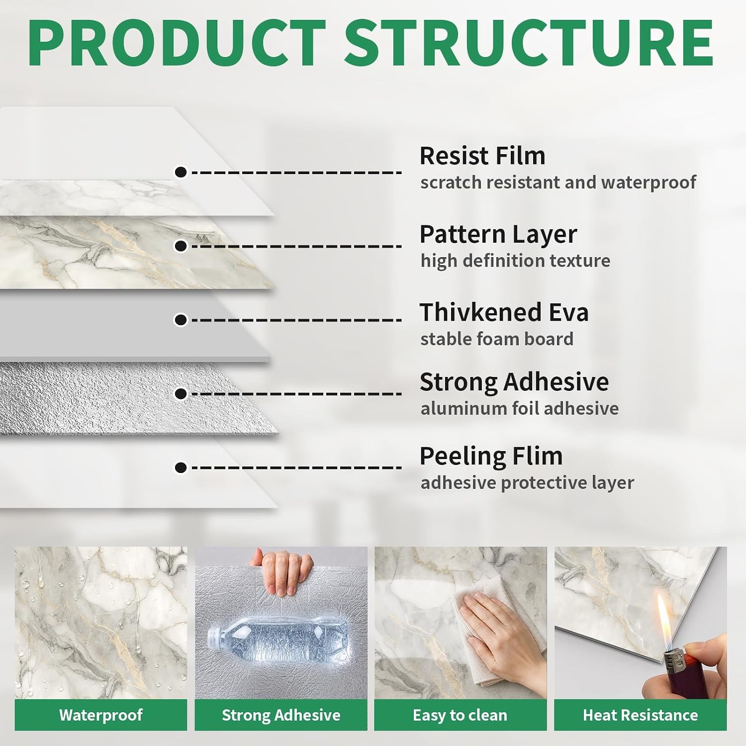20pcs Marble Peel and Stick Backsplash Wall Tiles, Waterproof Shower Wall Panels