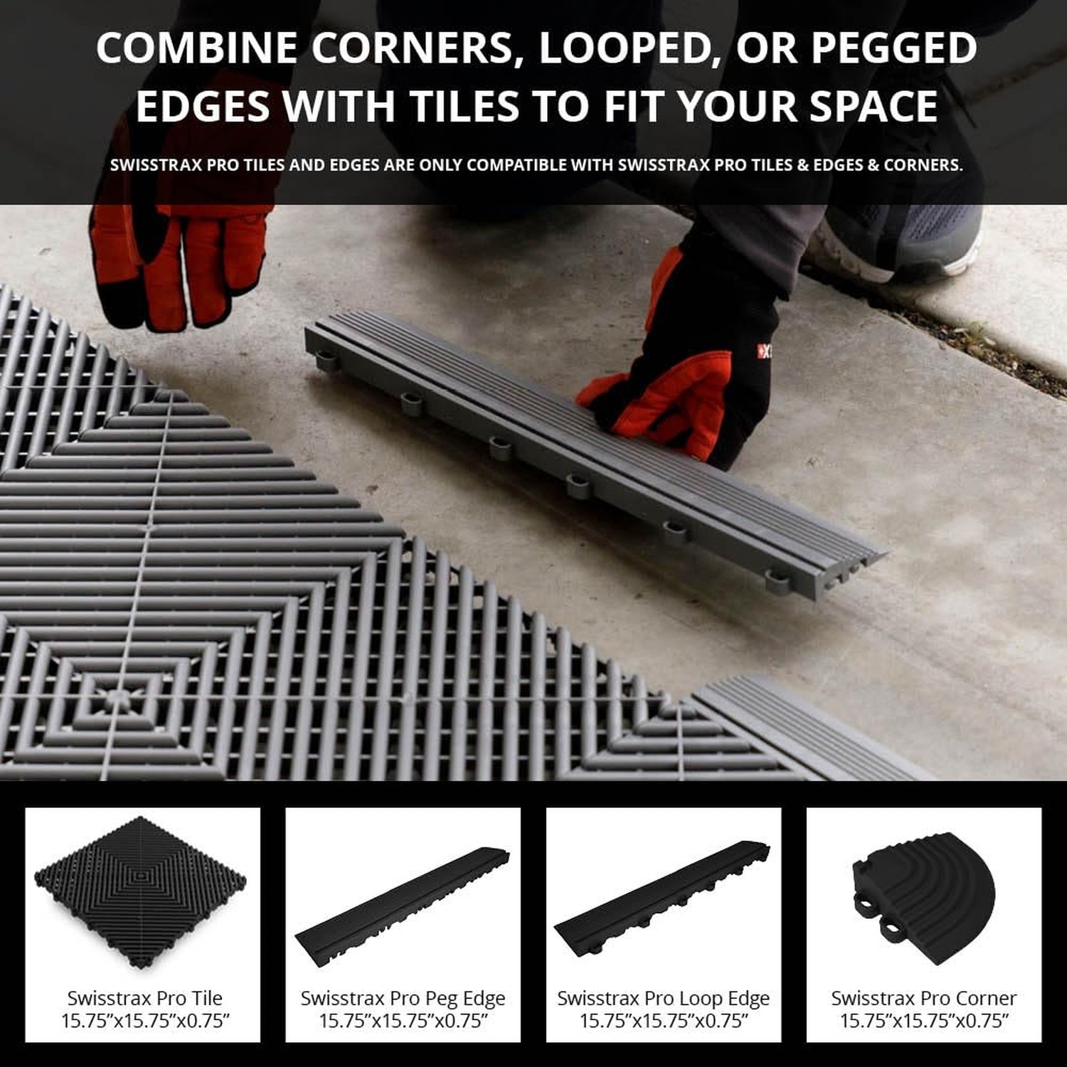 Swisstrax Ribtrax Smooth PRO Interlocking Garage Floor Tiles, 15.75 x 15.75-I…