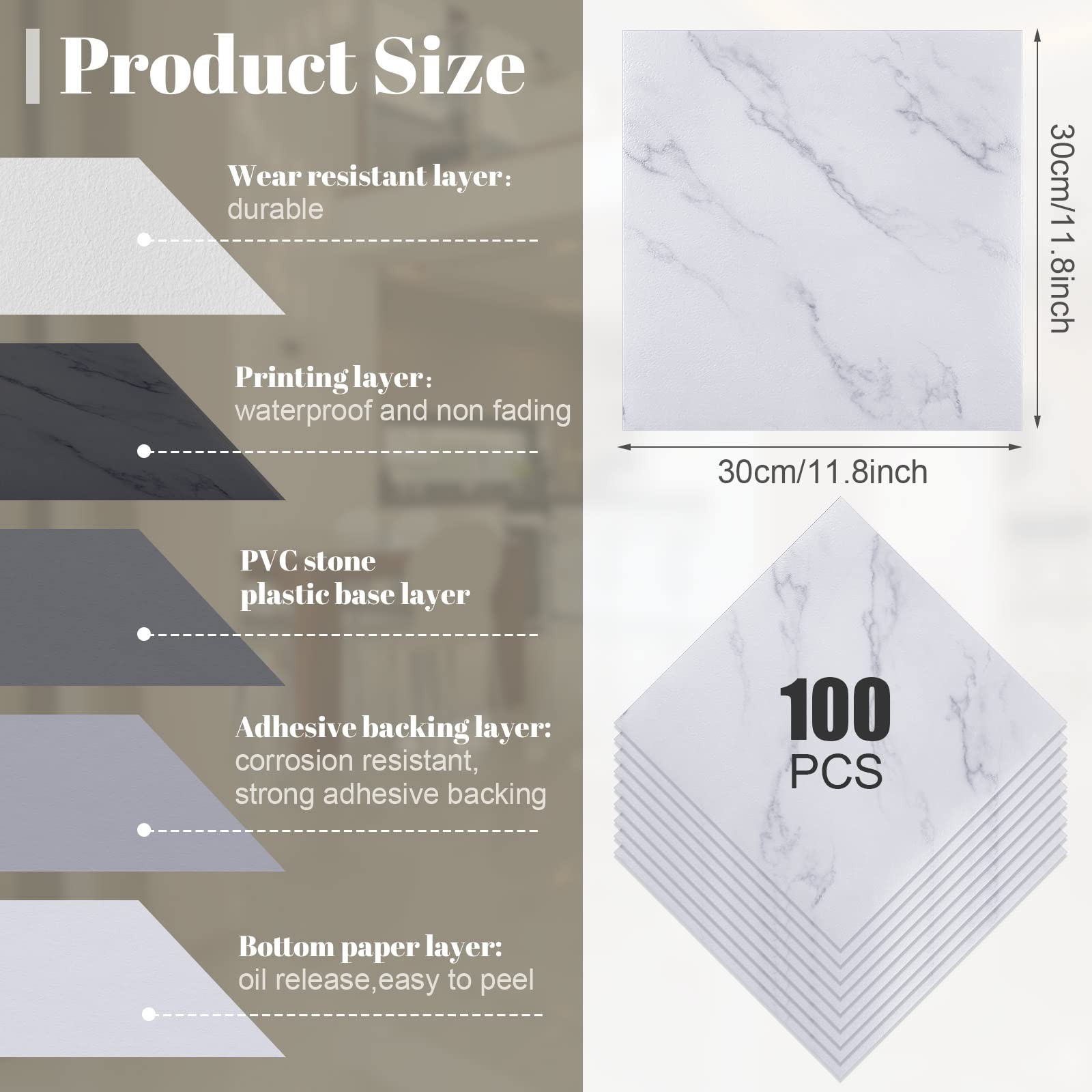 100Pcs Self Adhesive Peel and Stick Floor Tile 12 x 12 Inch Waterproof Vinyl …