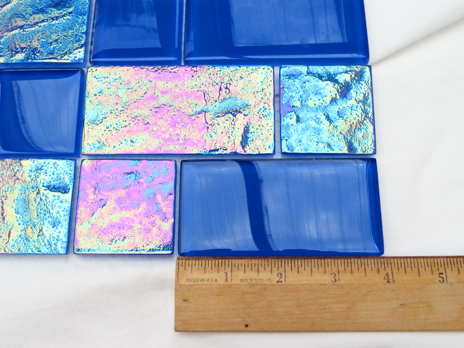 Tiles Iridescent Glass Weatherproof Sheet of 12″ x 6″ Wavy & Smooth Unused Blue