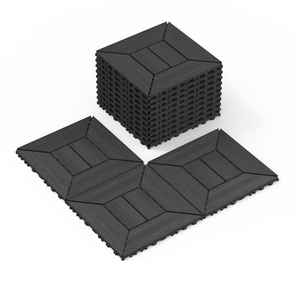 12 Inch Interlocking Deck Tiles Dark Gray Polypropylene DIY Floor Tiles