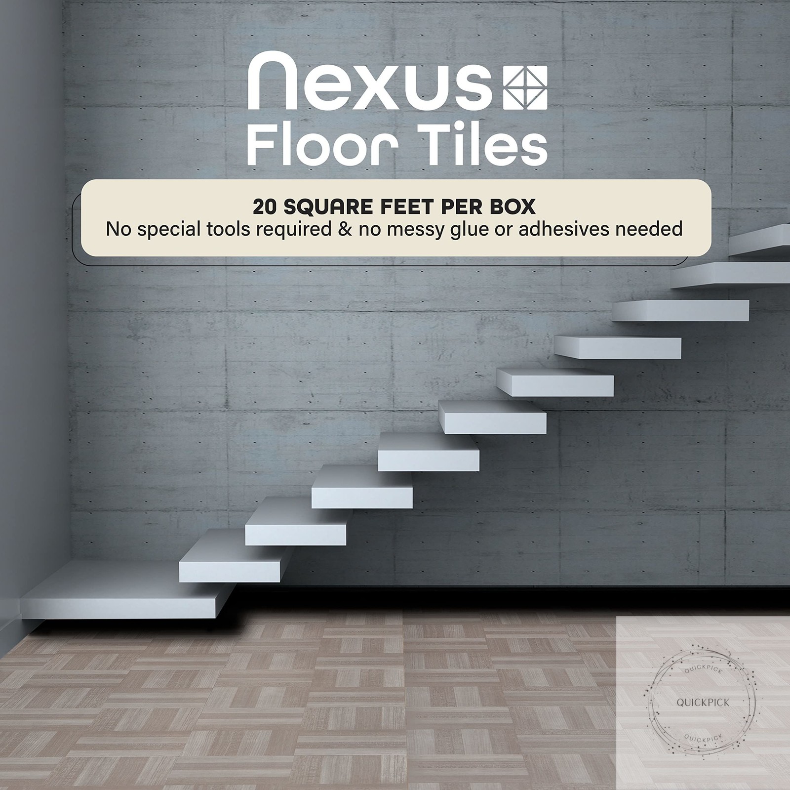 Nexus Self Adhesive 12-Inch Vinyl Floor Tiles 20 Tiles – 12″ x 12″ Ash Grey Wood