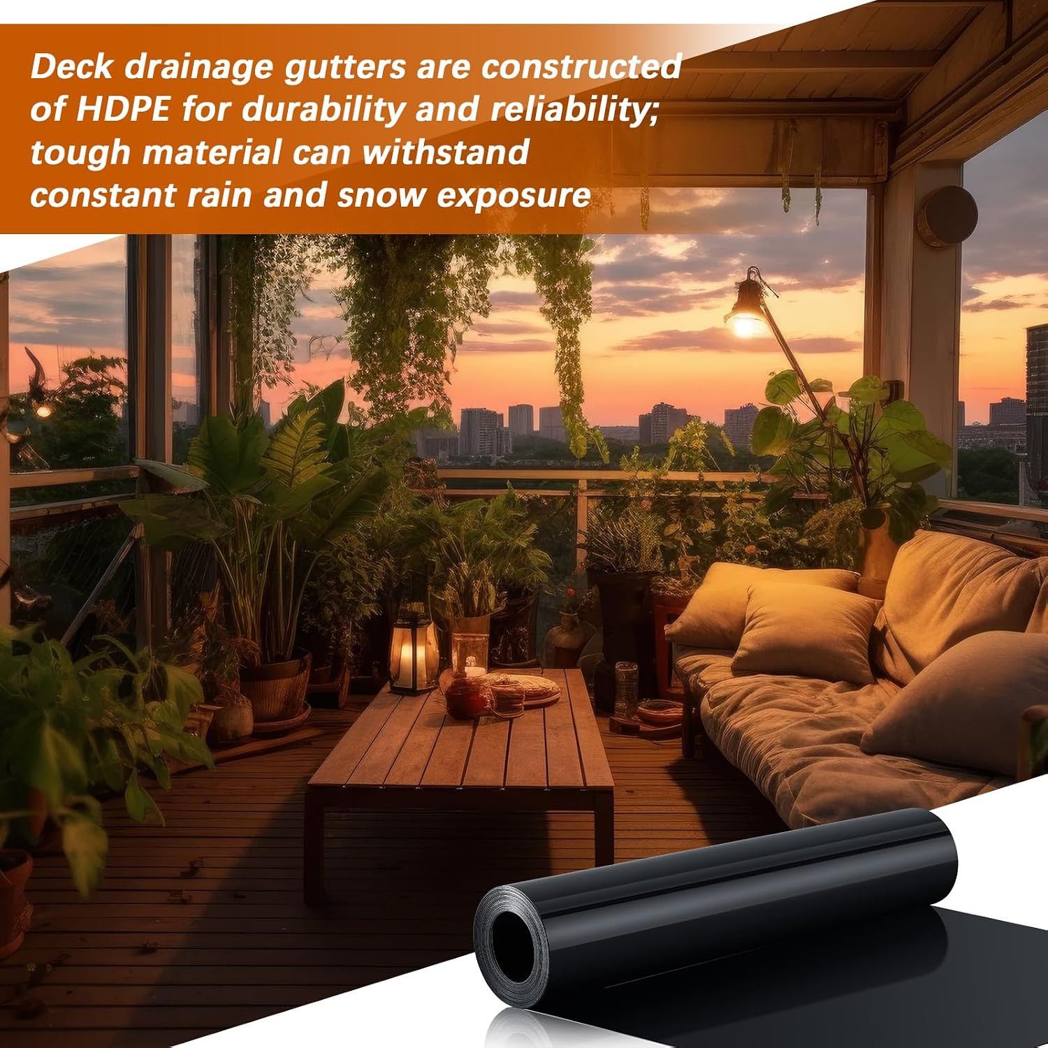 4 Pack Under Deck Drainage Membrane 16Ft Waterproof Trough Roll Black HDPE