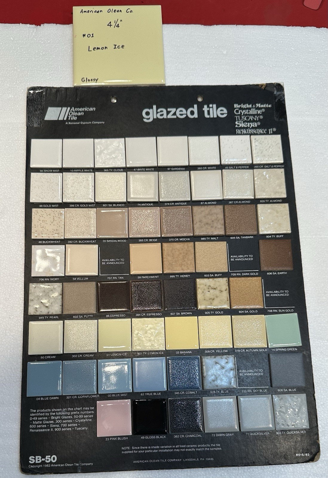 1 pc. Lemon Ice – Yellow: 4-1/4″ Glossy Ceramic Tile by American Olean #01, rare