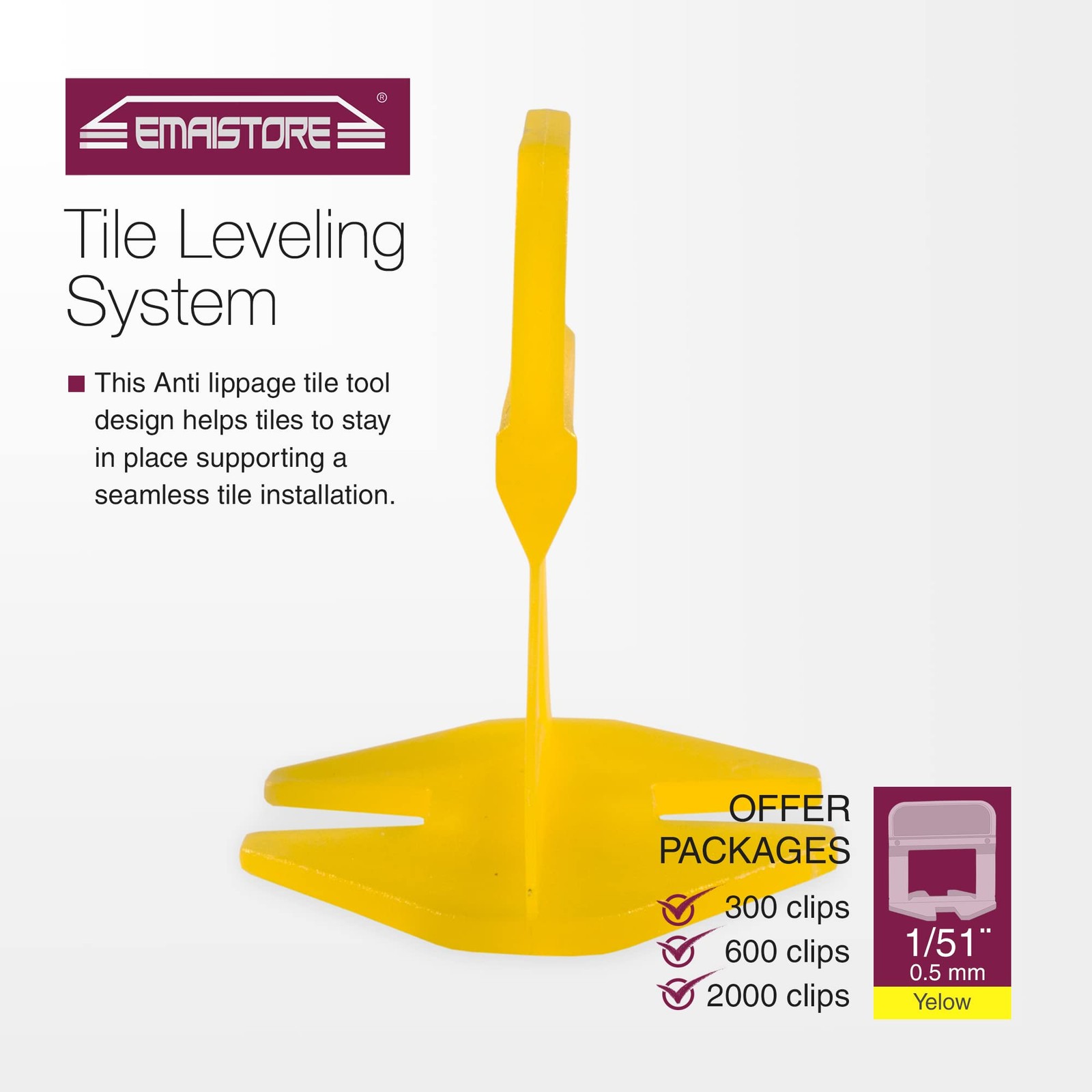 Tile Leveling System – ULTRA-THIN 0.5mm (1/51 Inch) – 2000 Tile Spacers – wit…