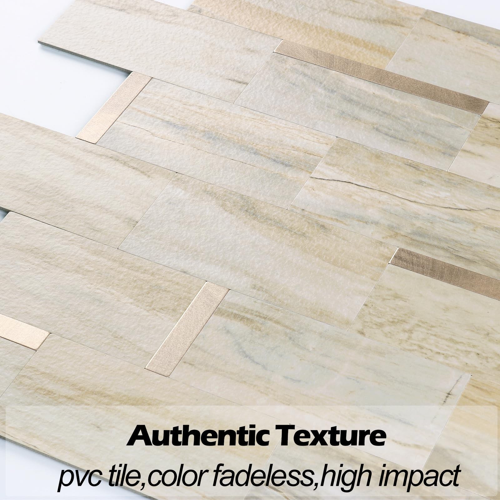10 Sheets Luxury Peel and Stick Backsplash for Kitchen Tiles, Beige Slate Mix…