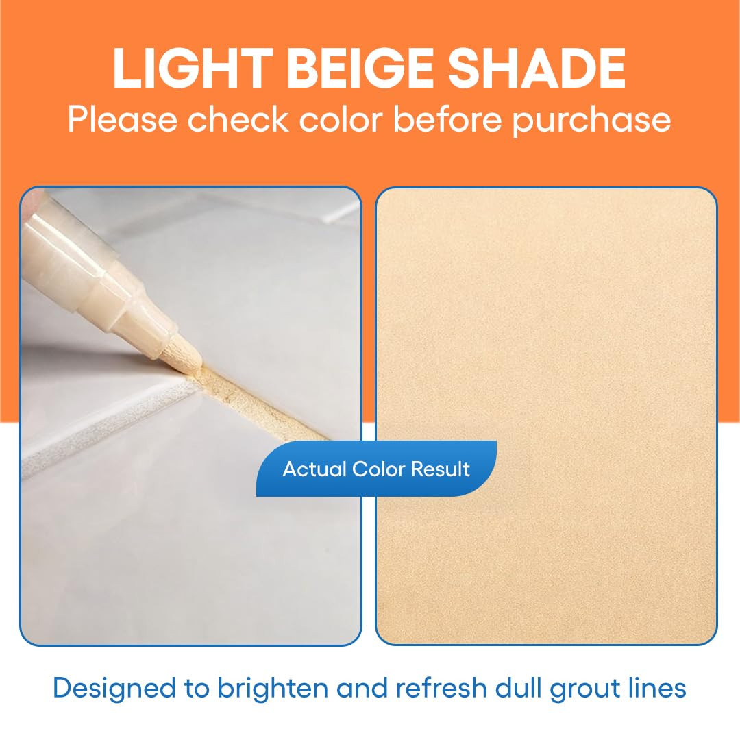 Grout Pen – Light Beige – Tile Grout Paint & Repair Pen for Bathroom & Kitchen,
