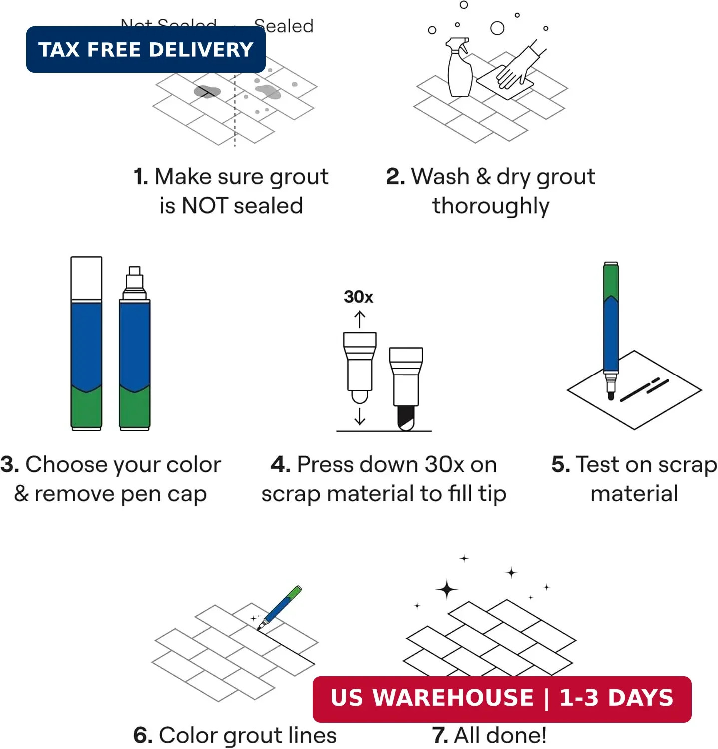 Grout Pen Light Grey Tile Grout Paint Marker – Wide 15mm Tip (20ml) | Waterproof