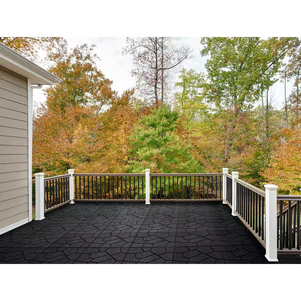 16 In. X 16 In. X 5/8 In. Gray Stone Smartloc Rubber Paver (9-Pack)