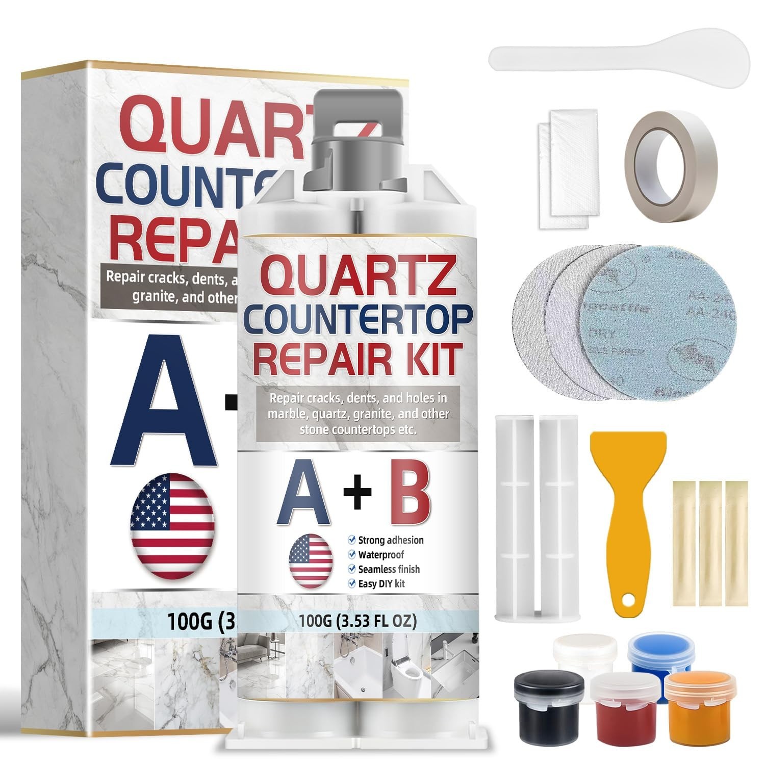 Quartz & Granite Countertop Repair Kit – Strong Bond, Seamless Fix for Marble, T