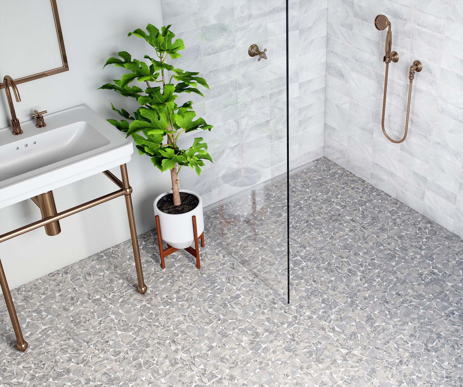 Cruz Bay Studio XR3 Fit Mosaic – 11″ x 11″ Pebble and Rock Floor – Grey Blend