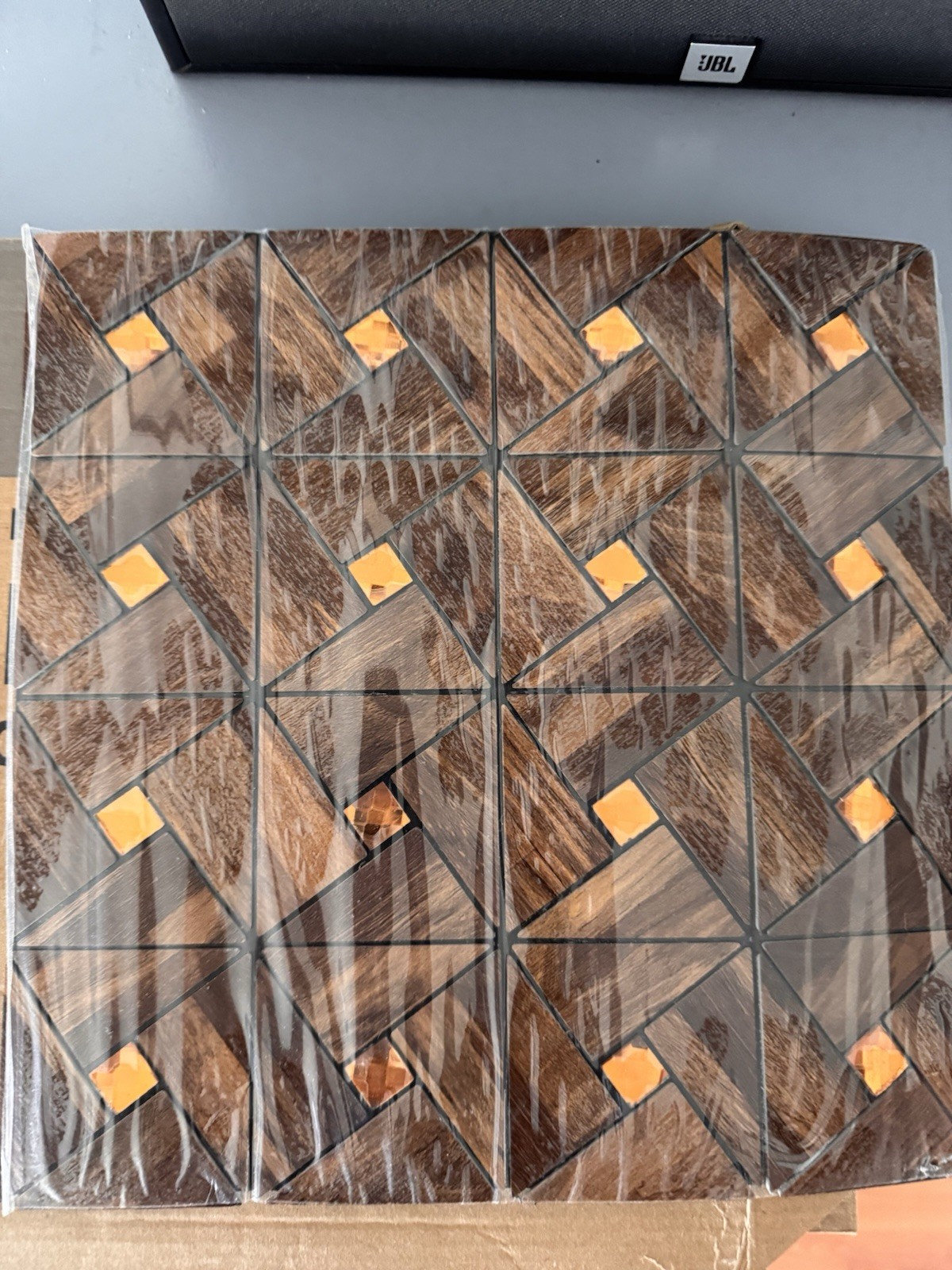 Peel & Stick 8×8 Glossy Glass Geometric Wall Tile 8-Pack Brown/Gray/Orange