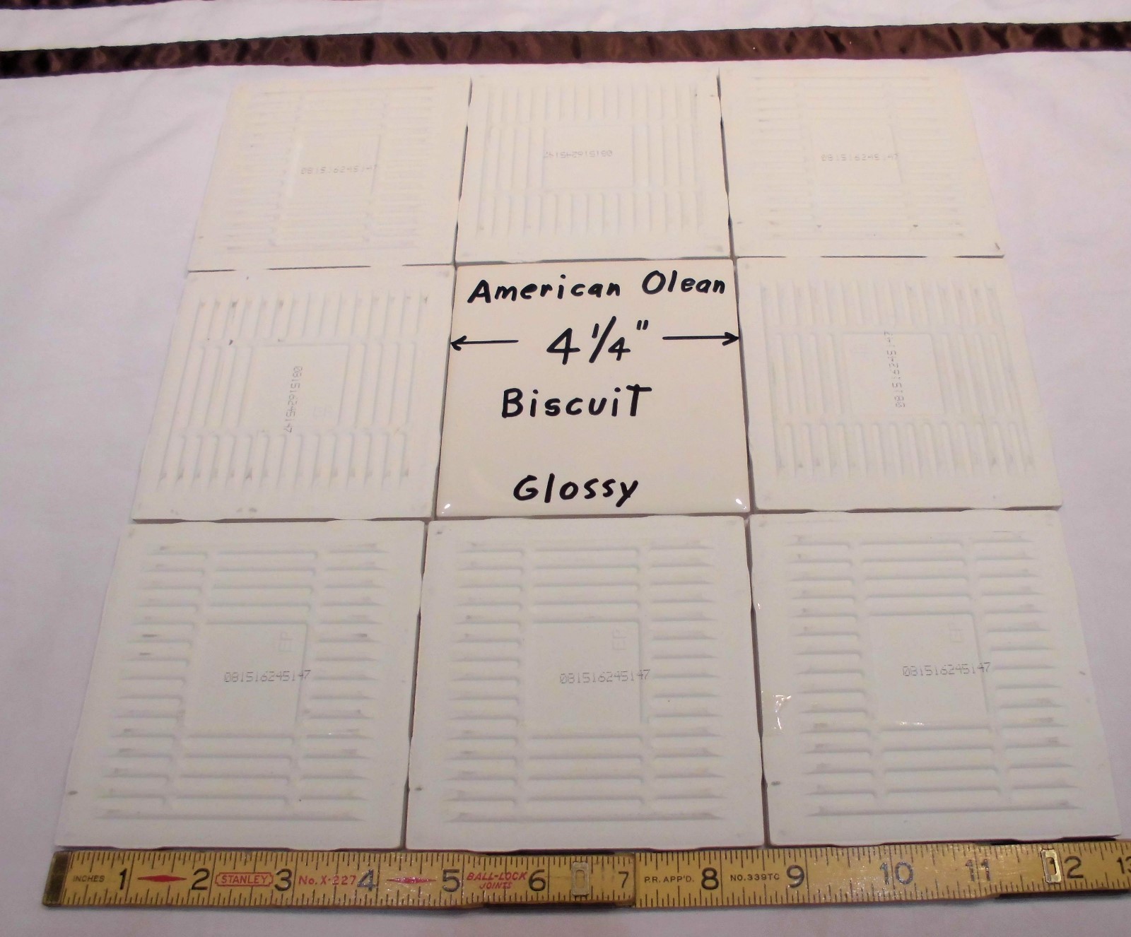 9 pieces: Glossy Ceramic Tiles, Biscuit Color by American Olean 4-1/4″ NEW