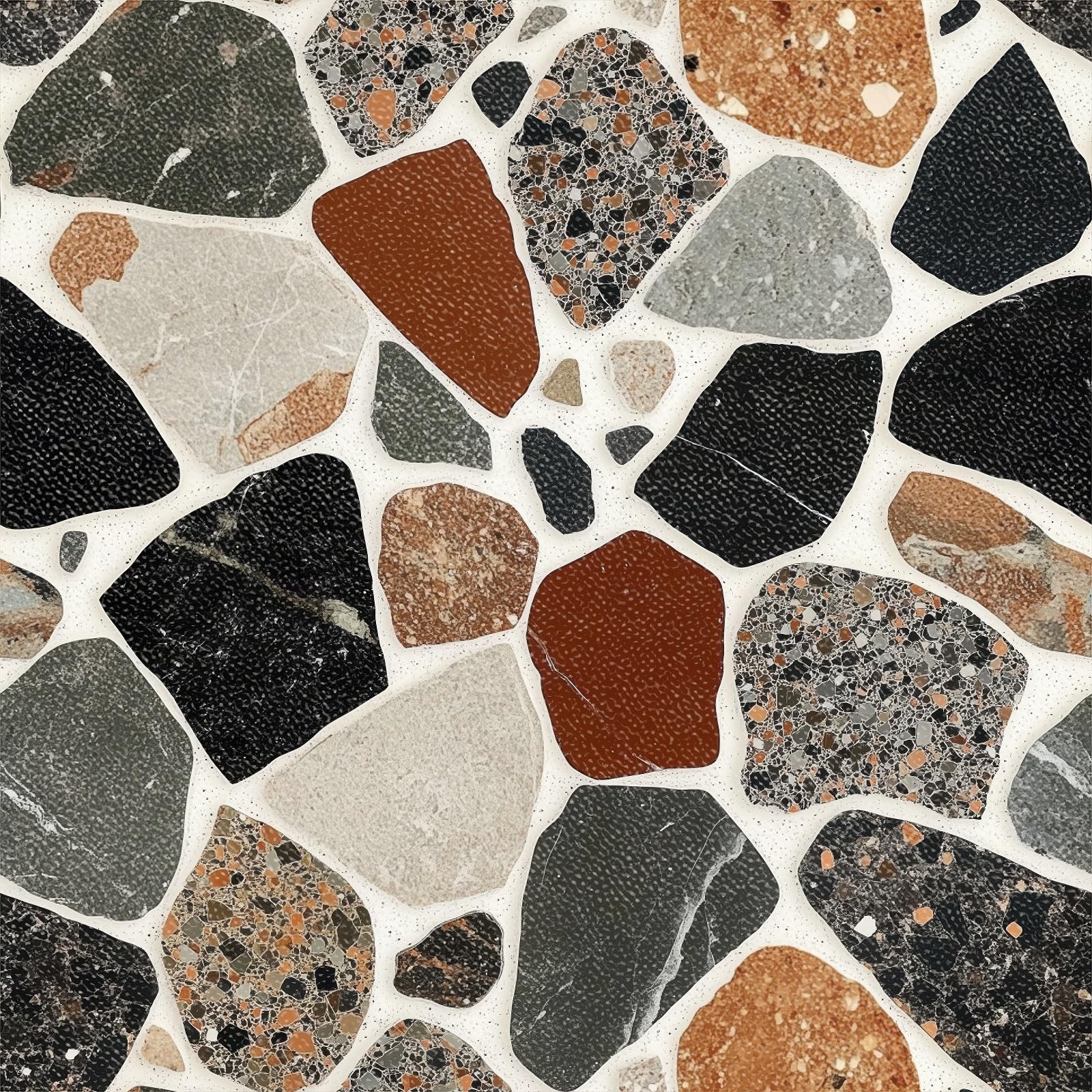 10PCS 12×12 Inch Terrazzo Stone Look Peel and Stick Floor Tiles Flat Self Adh…