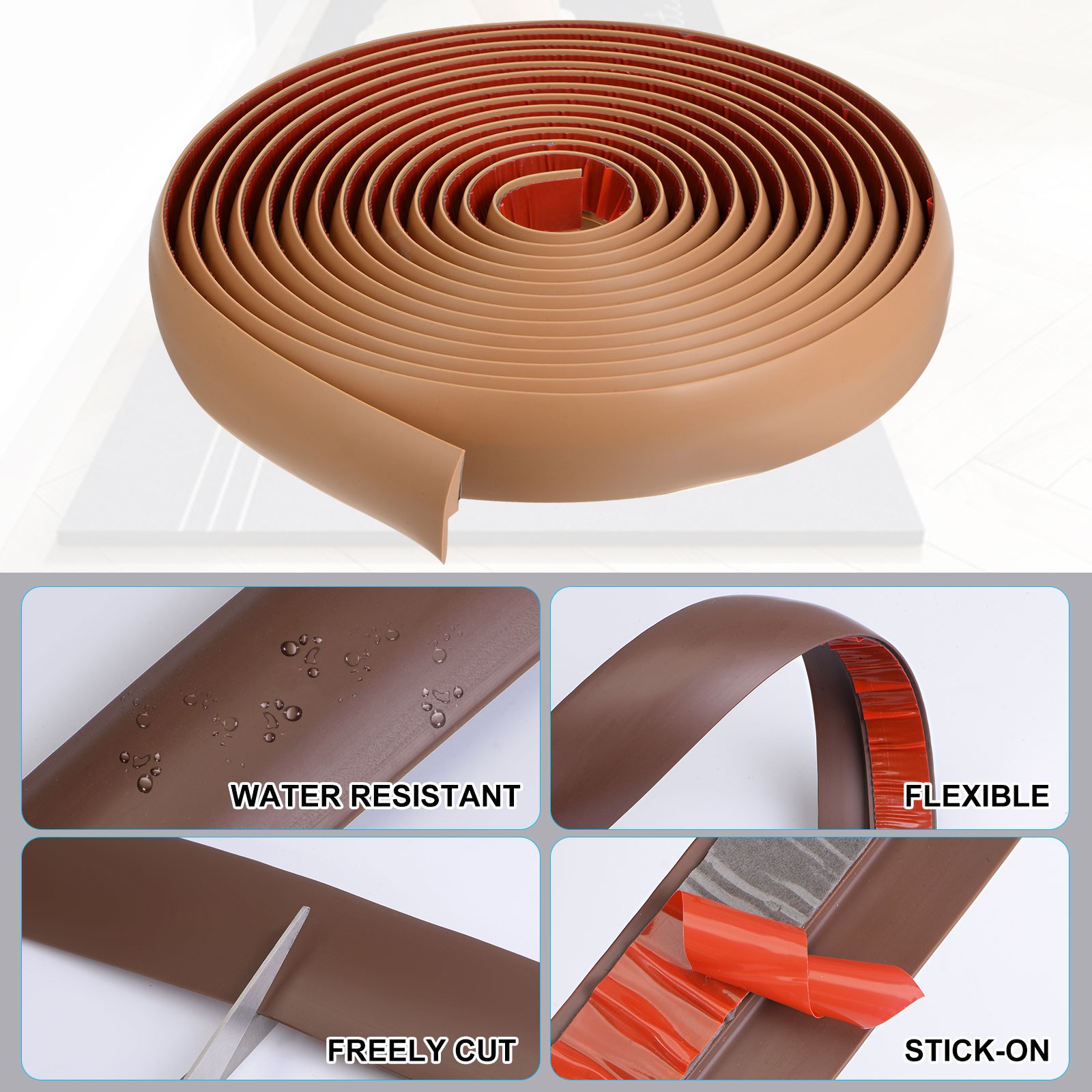 19.67ft PVC Floor Transition Strip Carpet to Tile Strip Brown