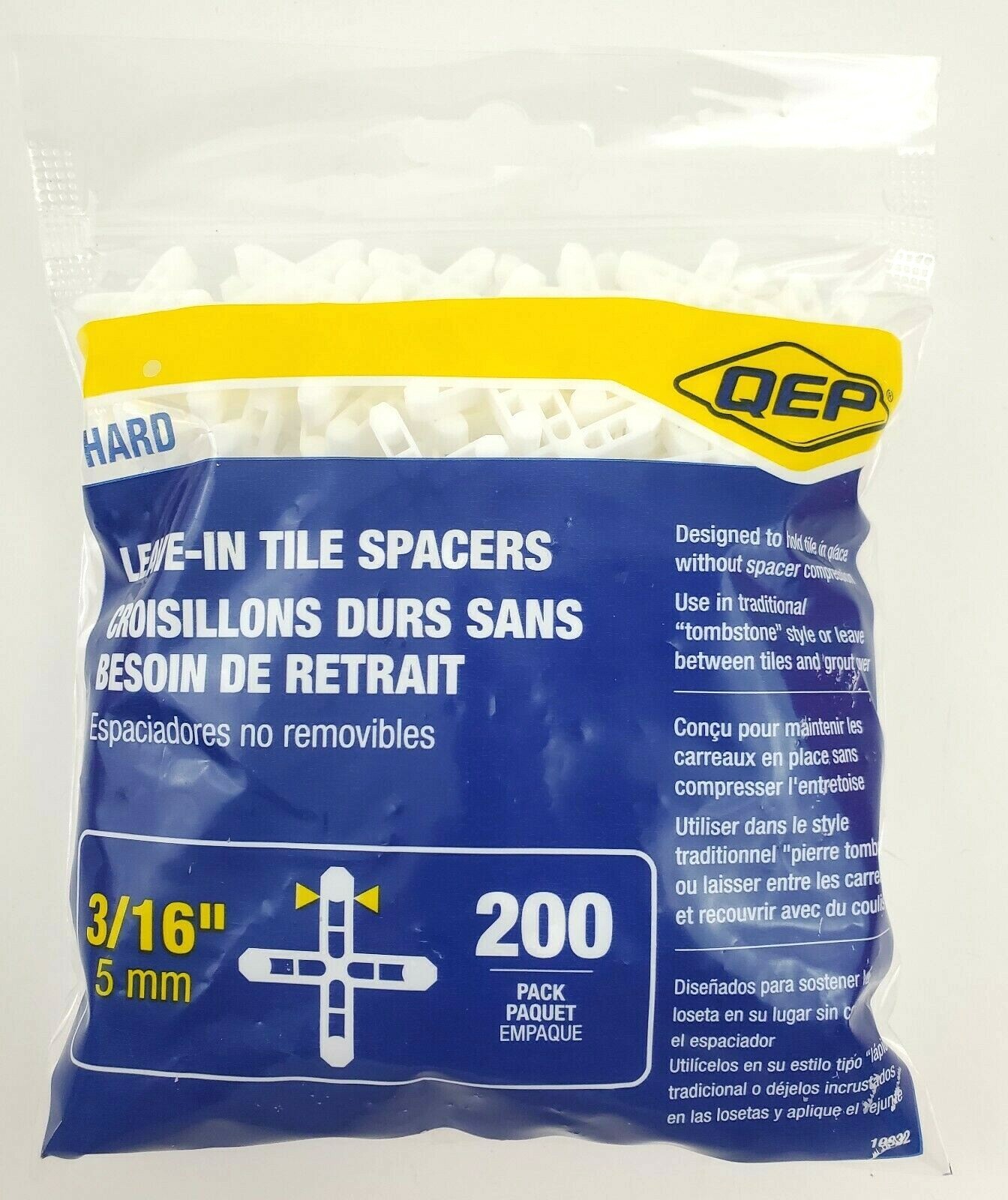 Lot of 2 QEP 10332 Packs of 200 3/16″ Hard Leave-In Tile Spacers