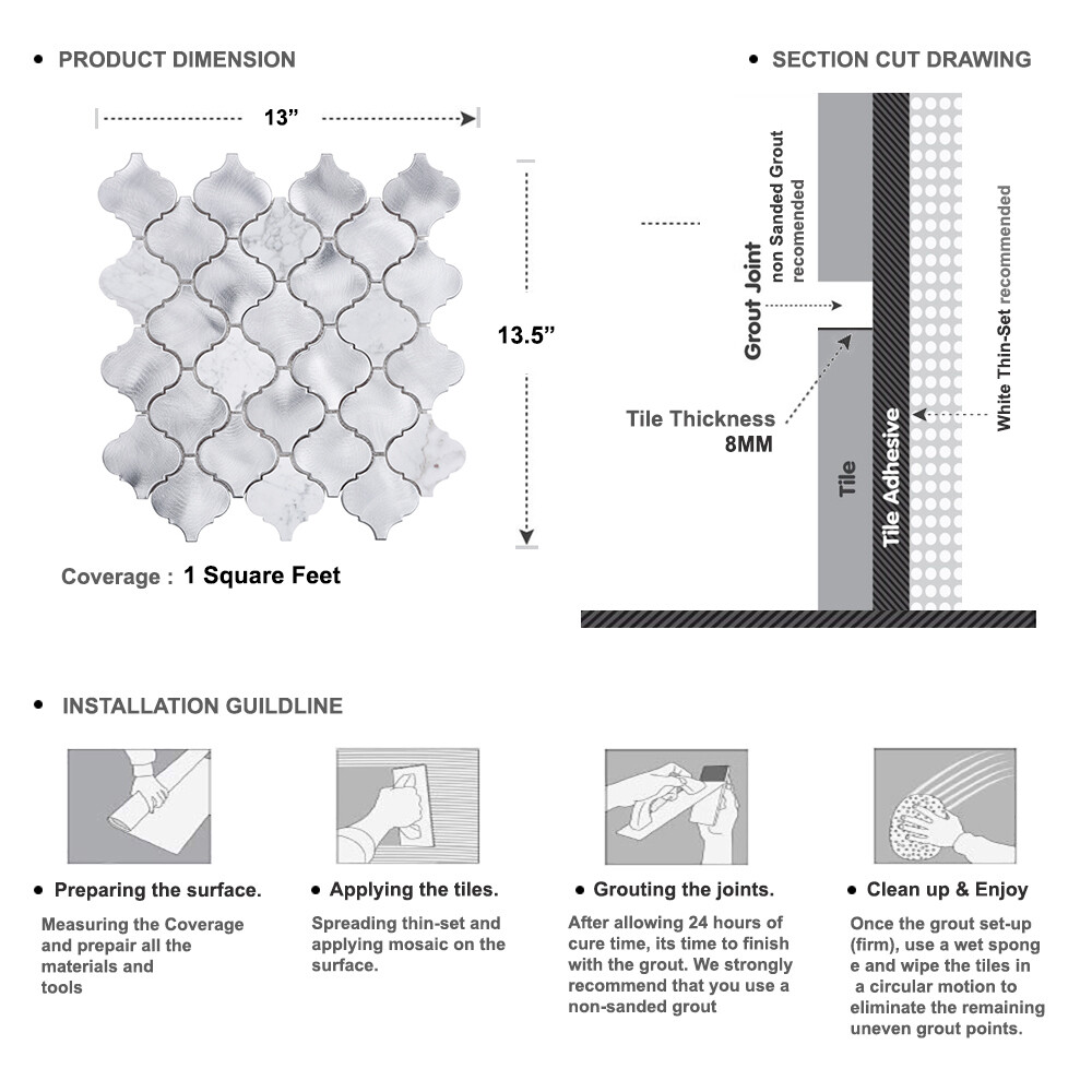 White Calacatta Marble Arabesque Blended Metallic Mosaic Tile Kitchen Backsplash