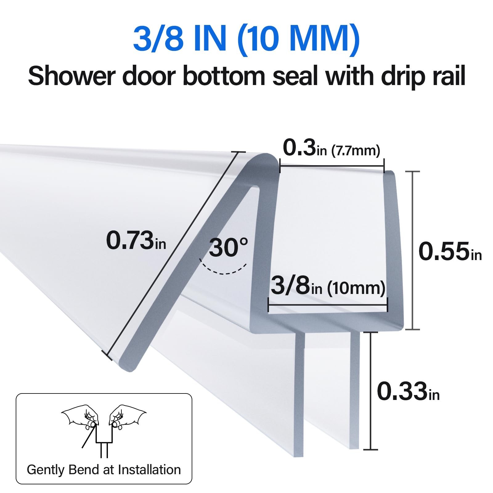 Yecaye 3 Pack 3/8″ x 39″ Shower Door Bottom x (3pcs), transparent