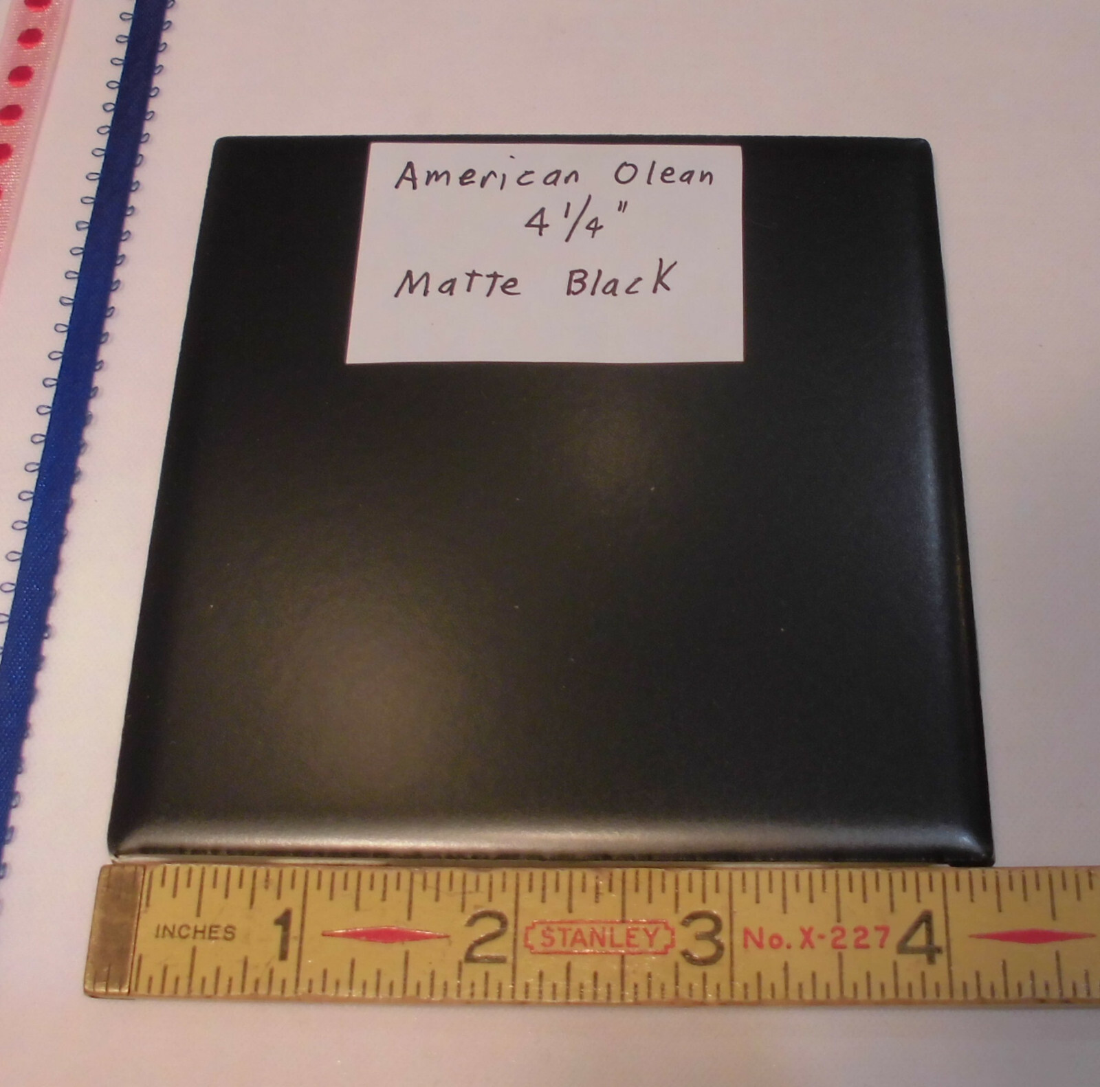 1 pc. *Matte Black* Ceramic Tile by The American Olean Co. 4-1/4″ New Stock