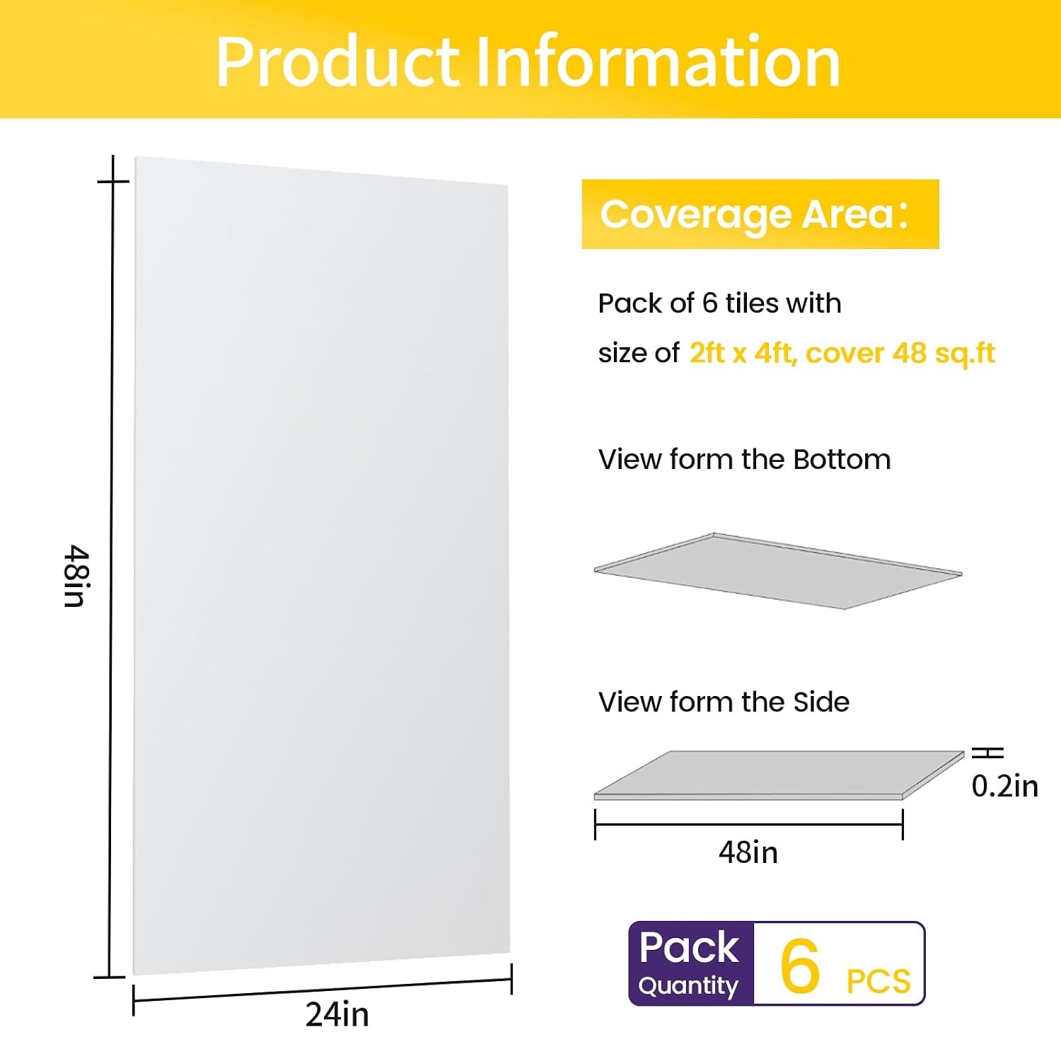 6 PCS 2×4 FT White Ceiling Tiles 24×48 Inch PVC Waterproof Smooth Drop Ceiling