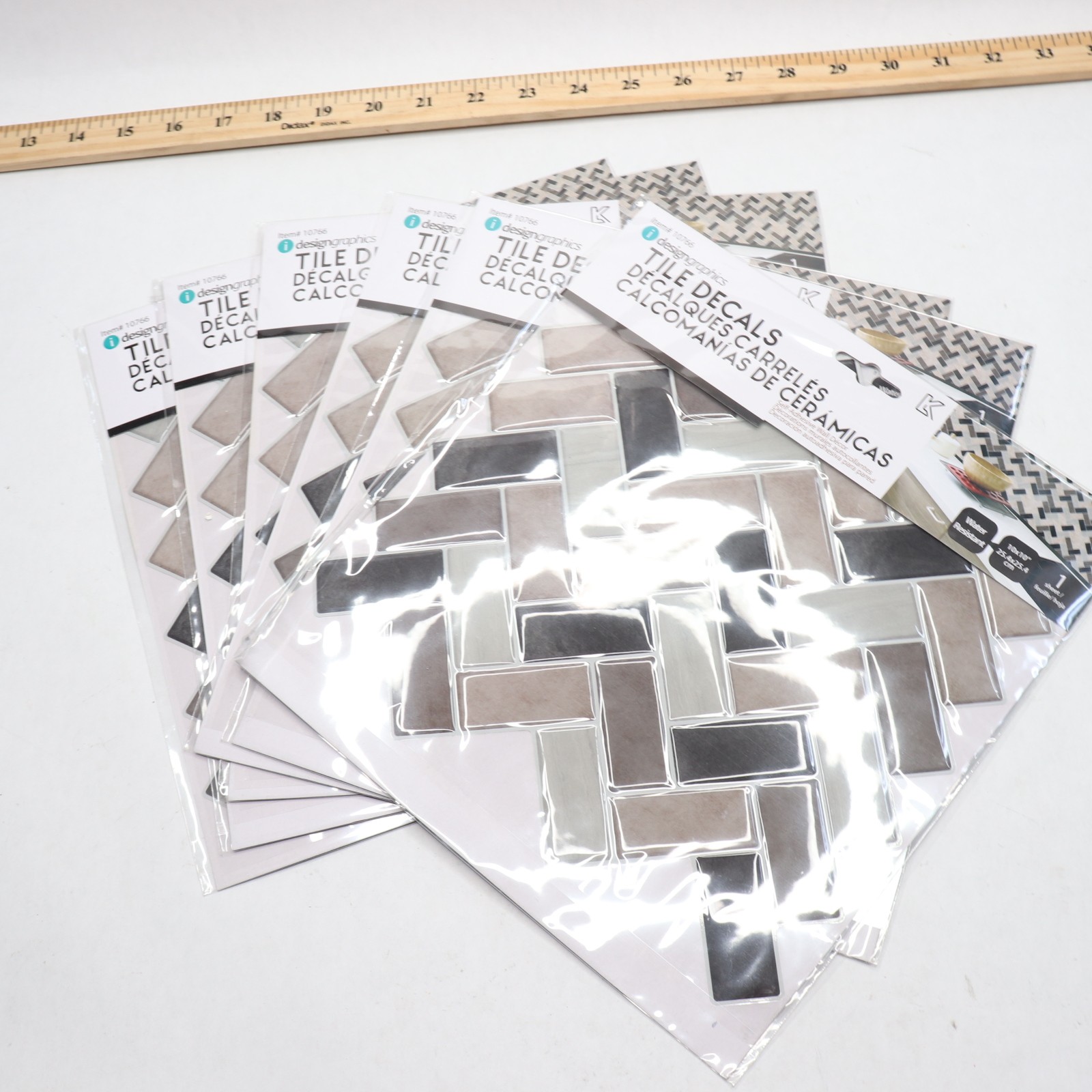 (6-Pk) DesignGraphics Peel/Stick Backsplash Wall Tile Set Multi-Color Plastic