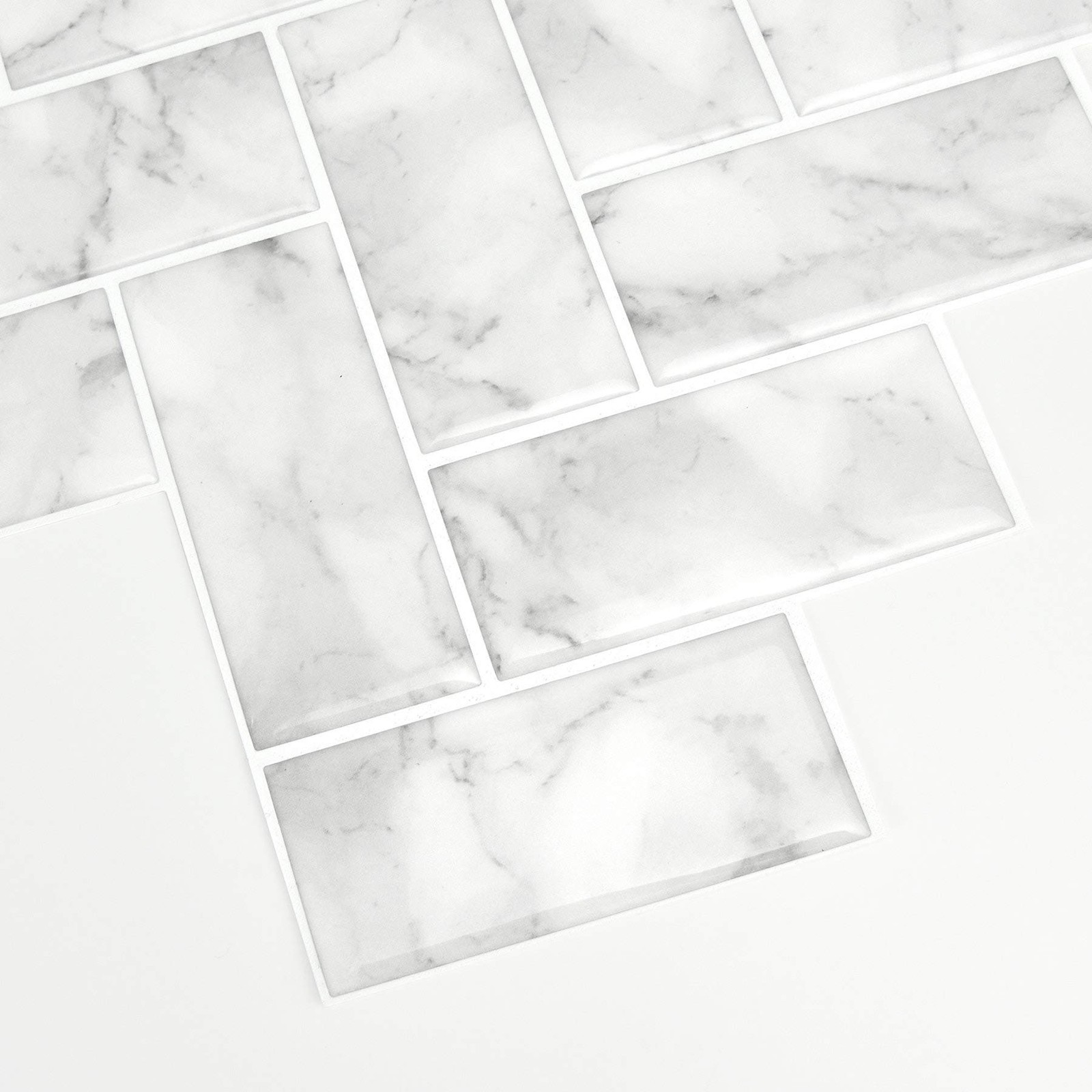 Herringbone Carrara Peel and Stick Backsplash Tiles White & OffWhite