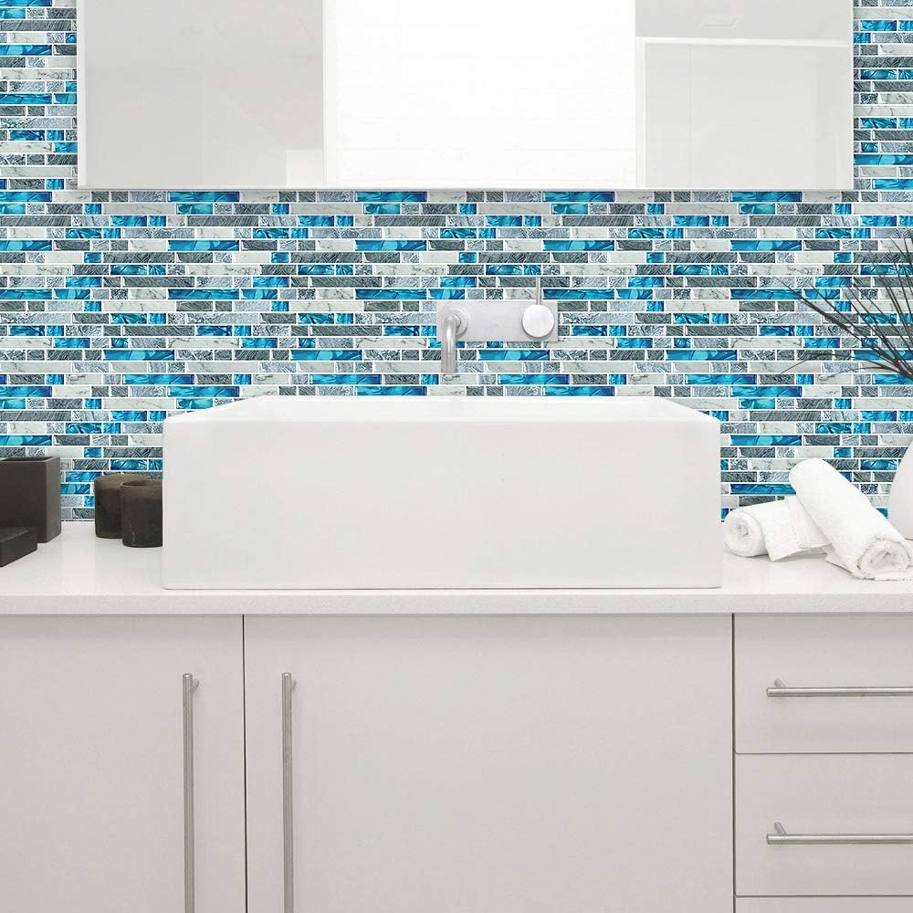 STICKGOO 10-Sheet Peel and Stick Backsplash Tiles Blue, Self Adhesive Kitchen Ba