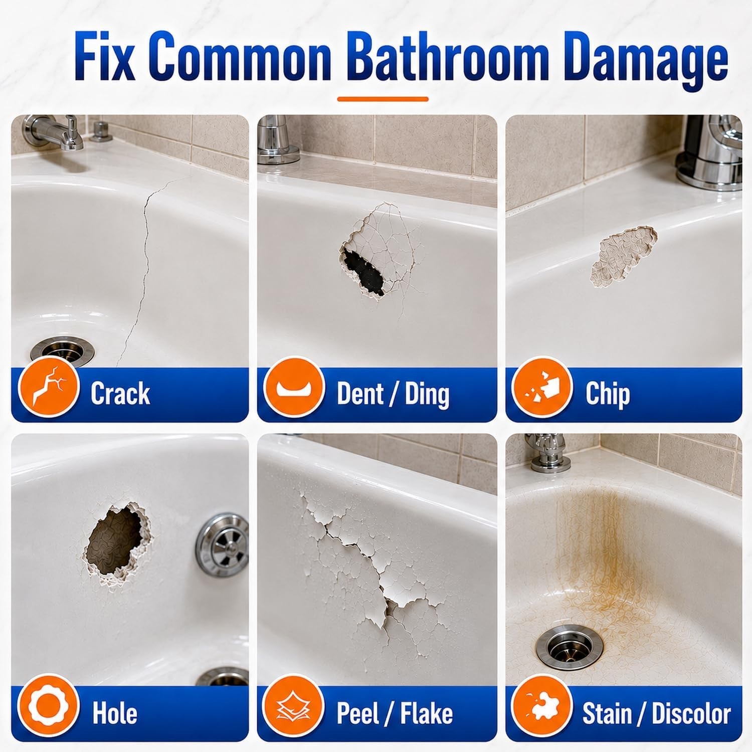 Tub Repair Kit White, Tub Chip and Bathtub Repair Kit for Enamel, Fiberglass,…