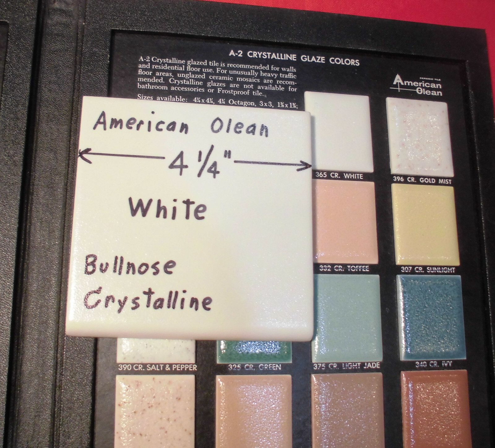 1 pc. White Crystalline Ceramic Tile by American Olean: 4-1/4″ Surface Bullnose