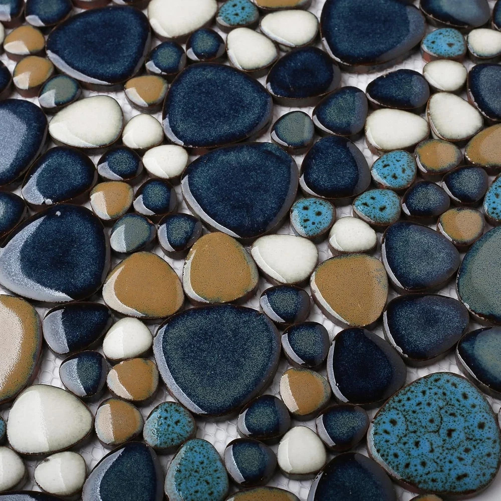 Aqua Cobalt Blue Pebble Tile for Stunning Shower Floors & Backsplashes