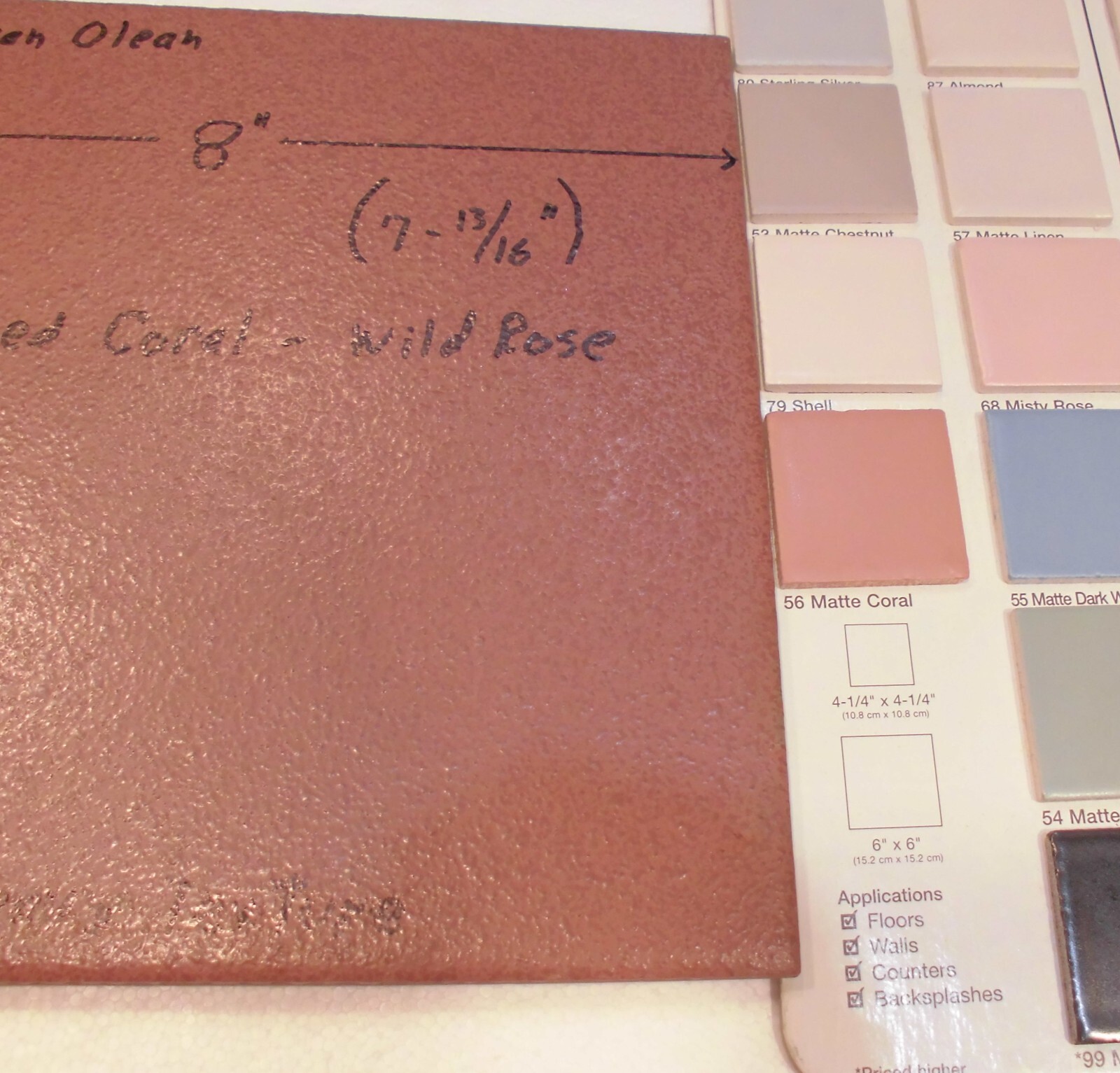 1 pc. Maroon-Wild Rose: 8″ Ceramic Floor Tile by American Olean, Speckled, New