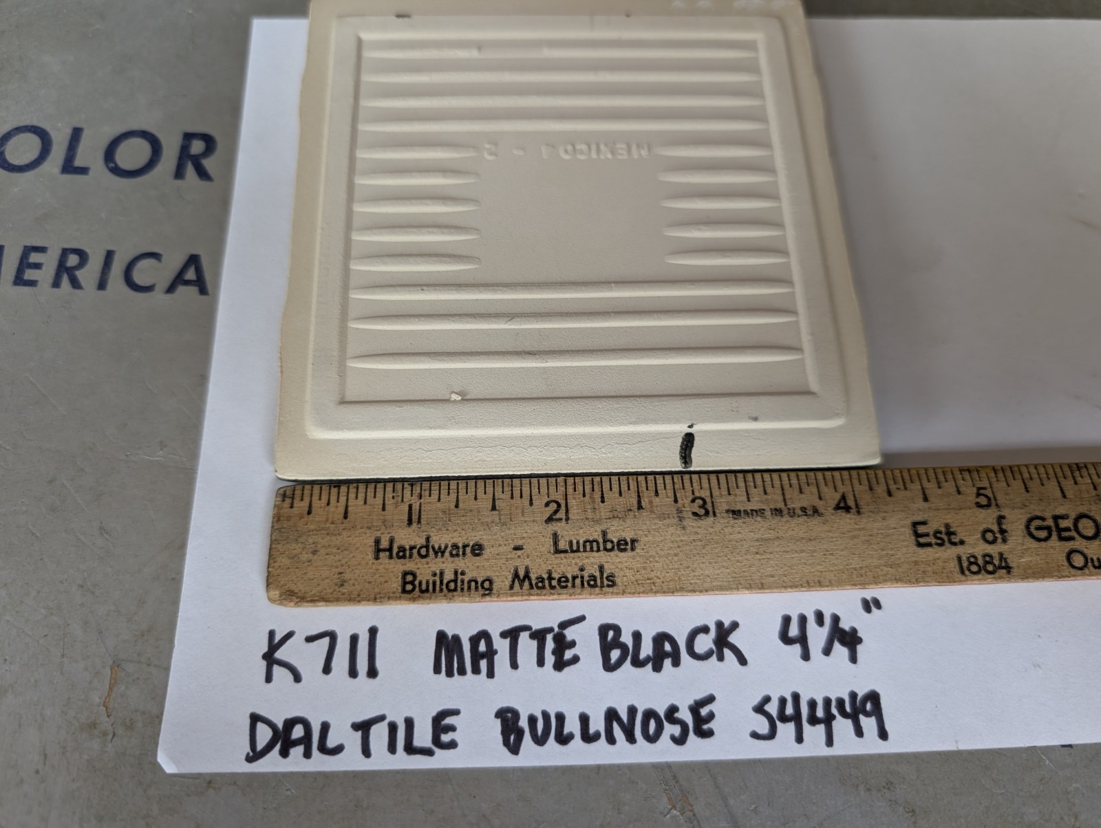 4 pcs Daltile Matte Black ceramic tile 4 1/4″ Thinset BULLNOSE S4449 AO 64