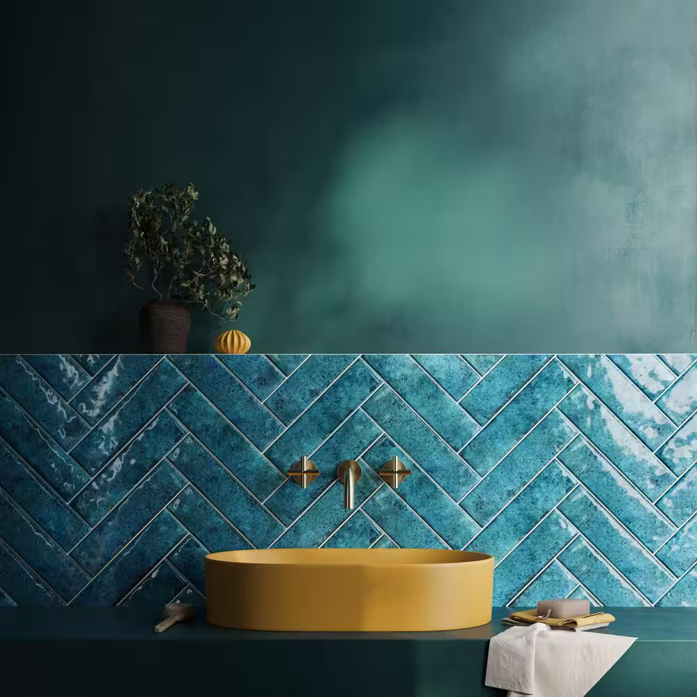 Moze Blue 3 In. X 12 In. 9 Mm Ceramic Wall Tile (22-Piece 5.38 Sq. Ft./ Box)