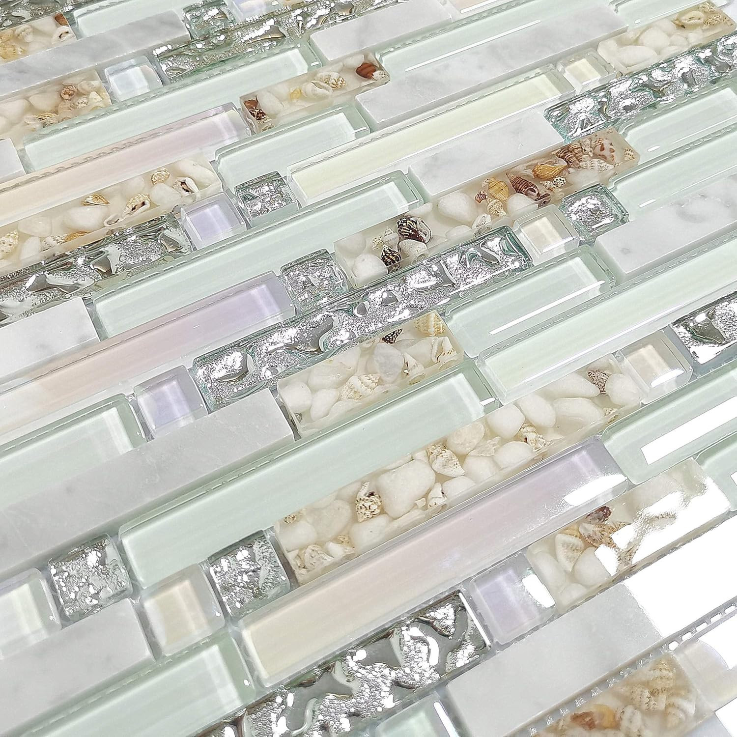 Iridescent Beach Style Mosaic Tile Set – 11 Art Deco Sheets