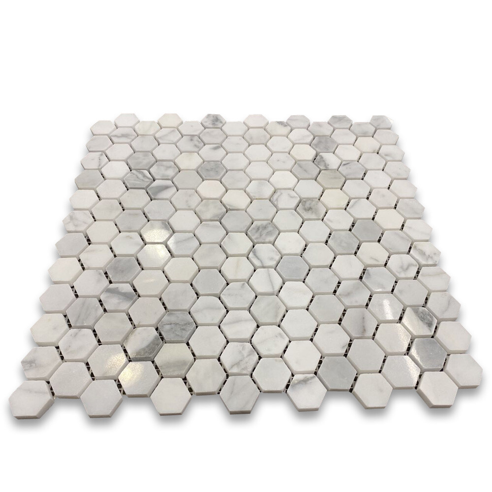 L31XP 1″ Hexagon Statuary Statuario White Italian Marble Mosaic Tile Polish