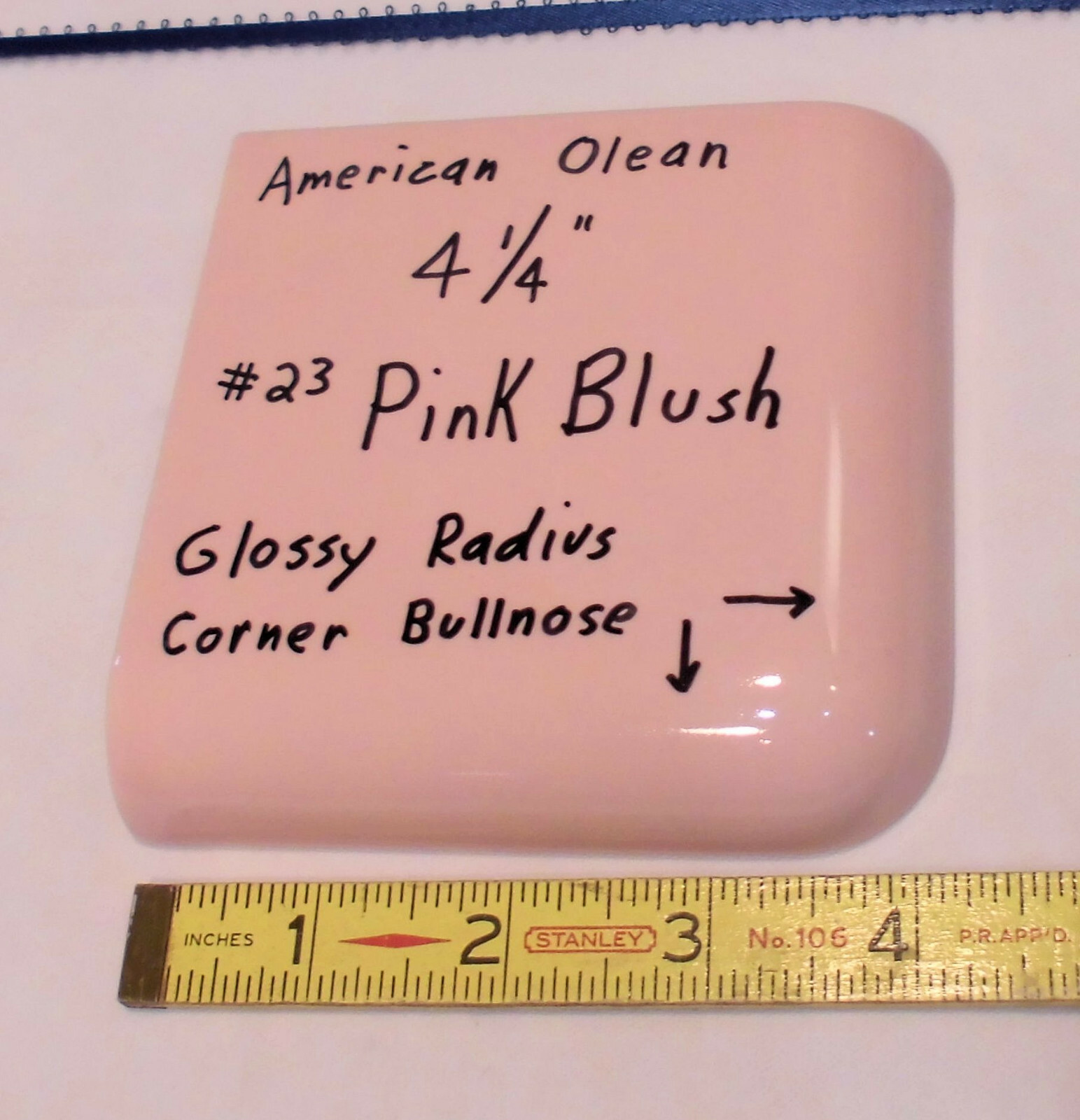 Pink Blush; Glossy Radius Corner Bullnose Ceramic Tile 4-1/4″ by American Olean