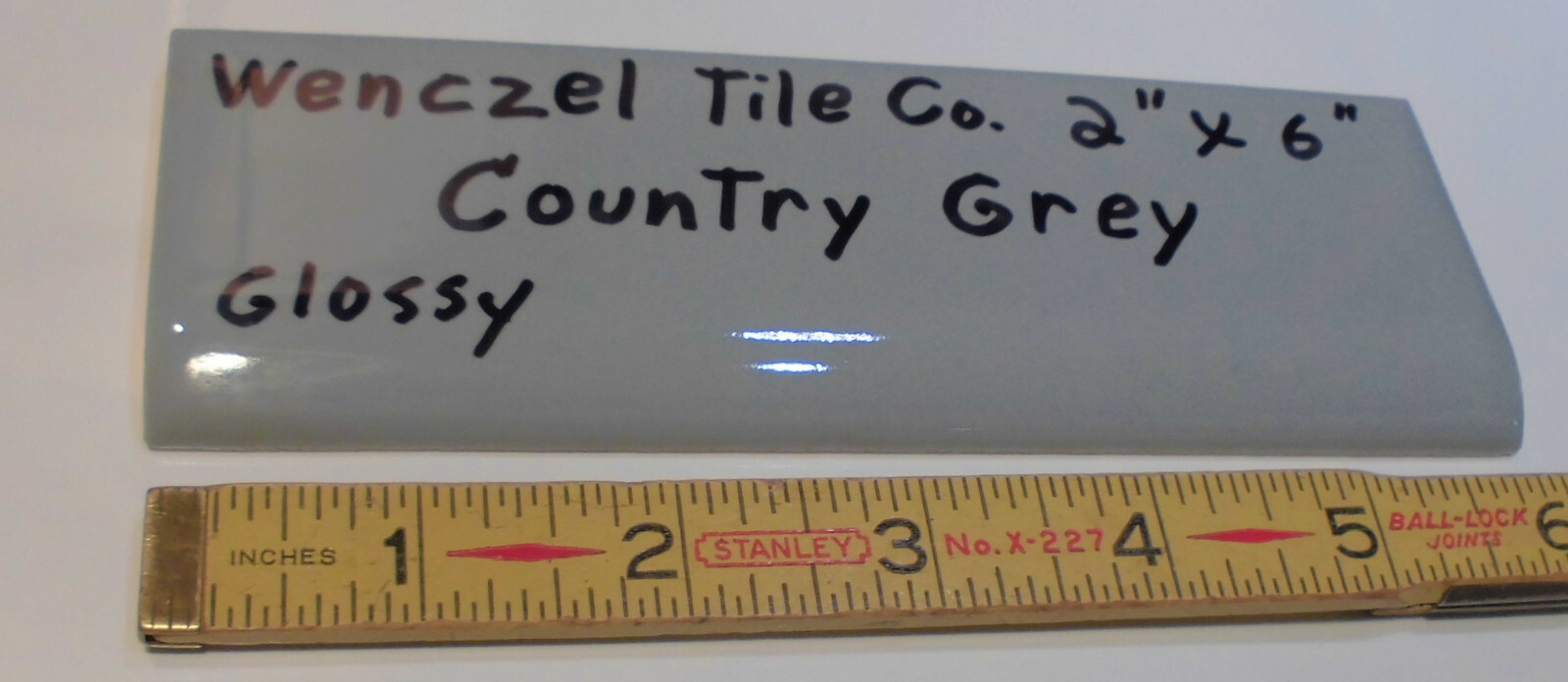 1 pc. Vintage Glossy *Country Gray* 2” X 6” Bullnose Ceramic Tile by Wenczel Co.