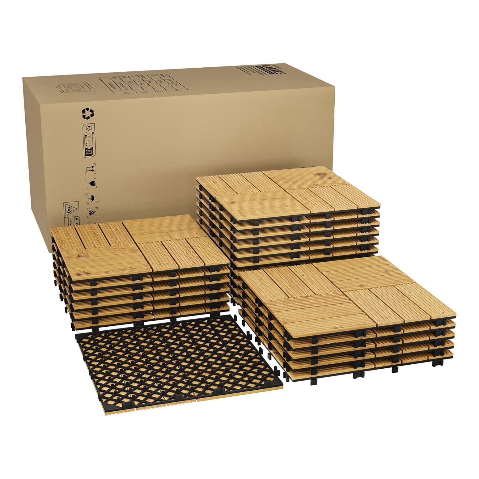 GRAVEE 22Pcs Acacia Wood Deck Tile 12″x12″ Outdoor Indoor Interlocking Flooring