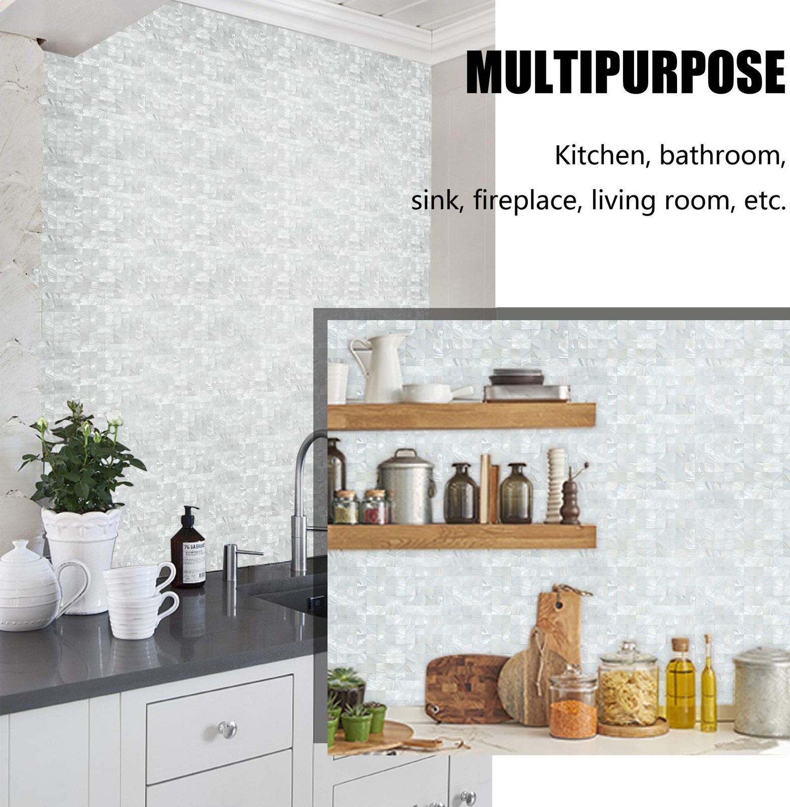 KASARO Peel and Stick Backsplash, Mother of Pearl Mosaic Shell Tiles, SelfAdh…