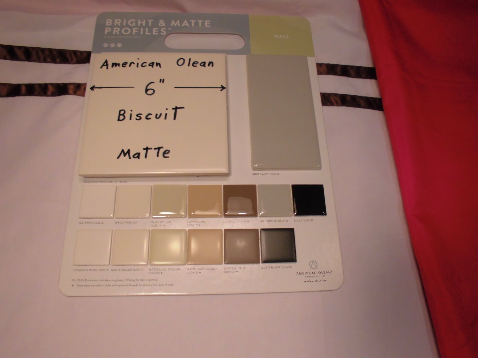 1 pc. 6″ X 6″ Ceramic Tile *Matte Biscuit* by American Olean from late 1990’s