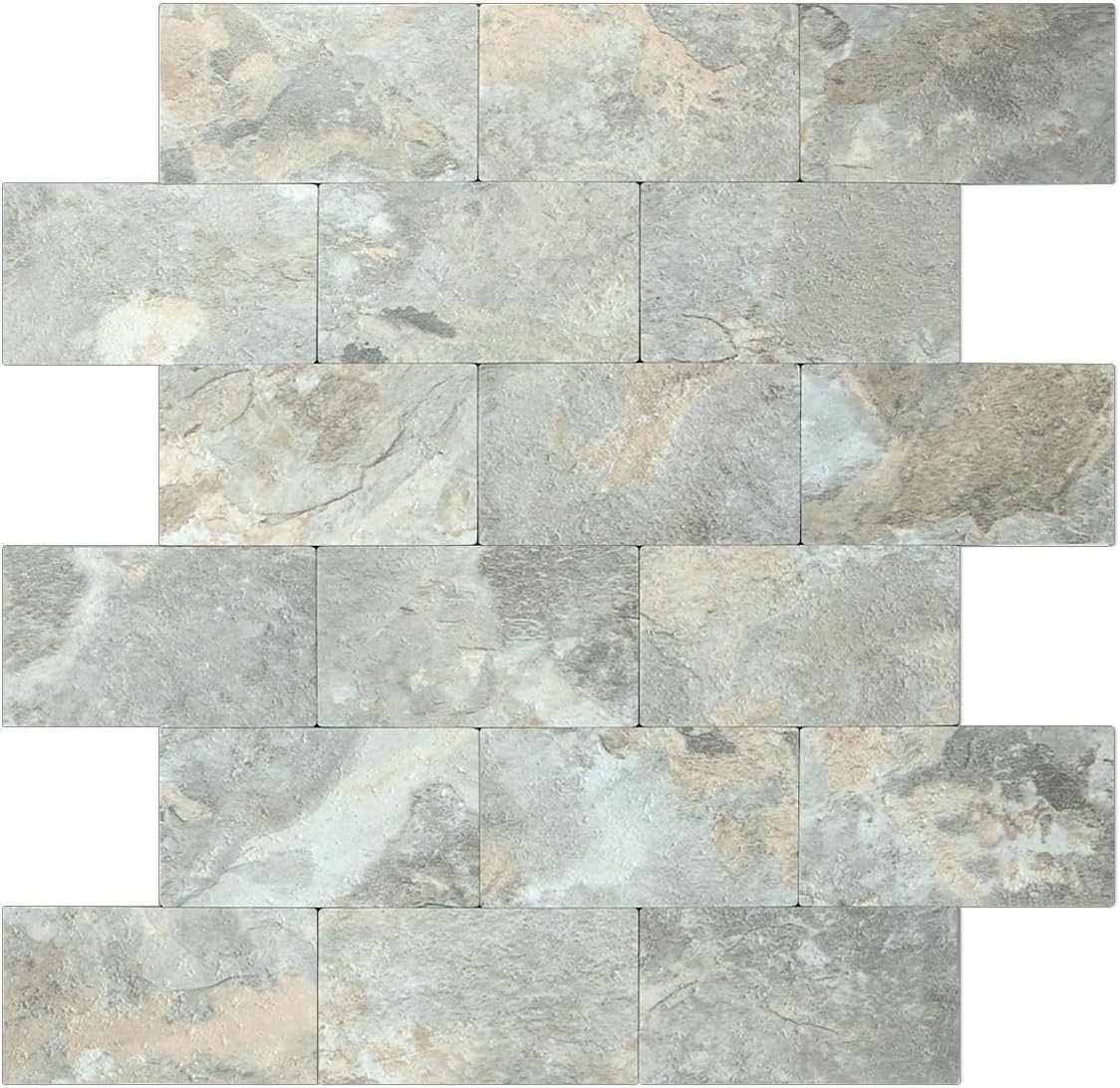 1 Sheet Grey Brown Slate Thick PVC Peel and Stick Backsplash Wall Tiles, 12″x…