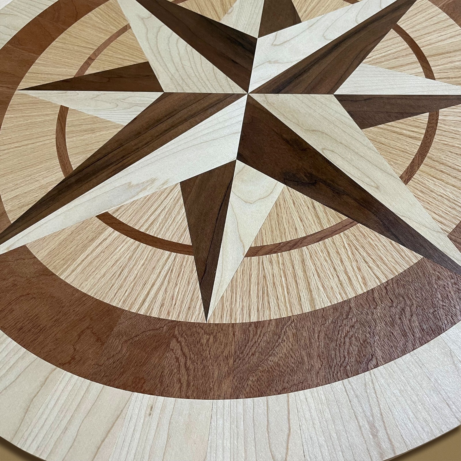 12″ x 3/4″ Wood Compass Floor Inlay – Handmade Decorative Hardwood Medallion