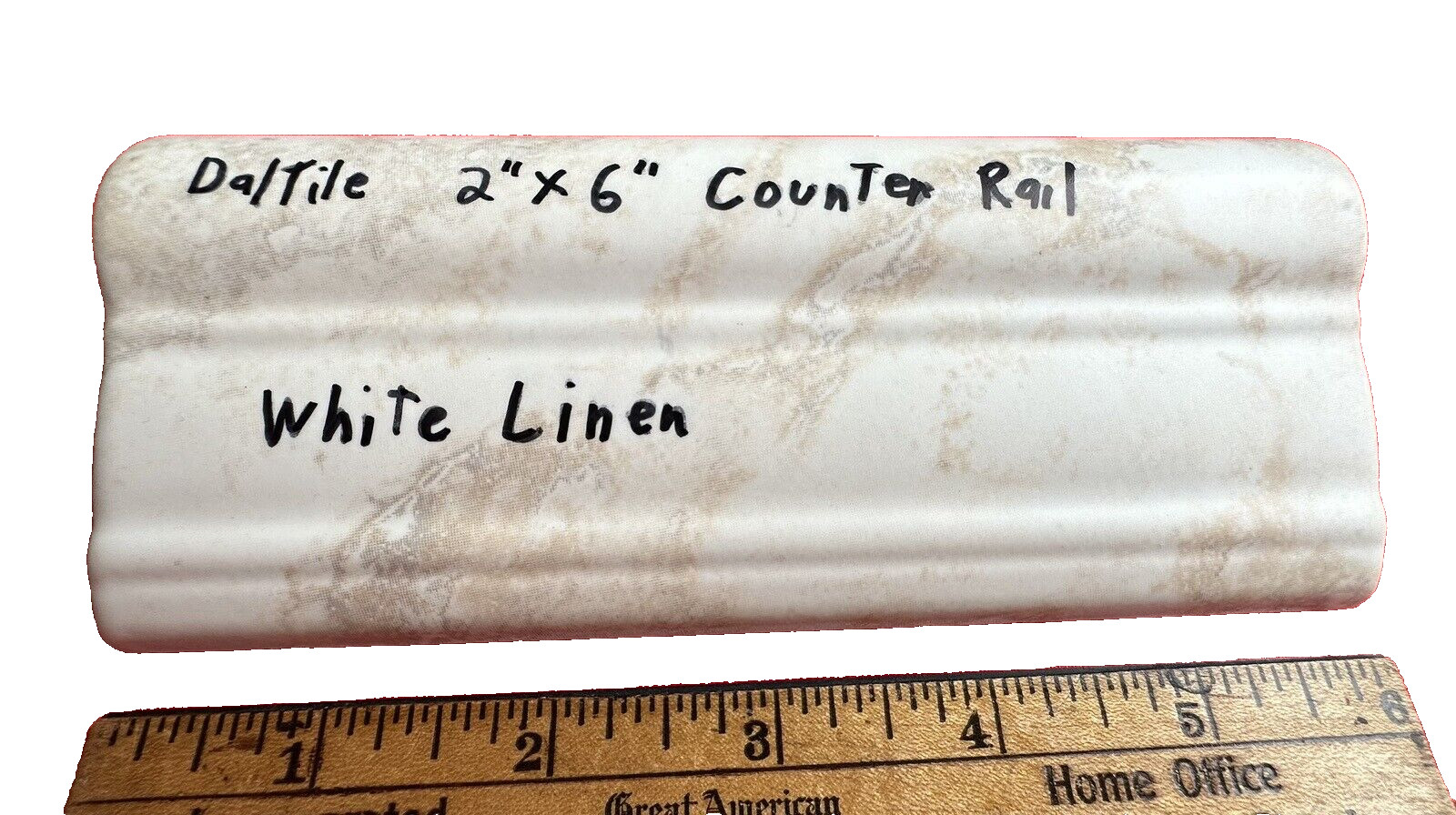 1 pc. Daltile: White Linen + Brown: V Cap Ceramic Trim Tile: Countertop-Edging