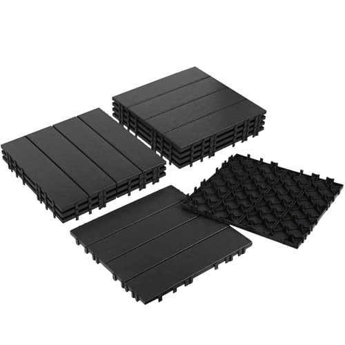 PCS Plastic Interlocking Decking Tiles Dark 12″ x 12″ 9 Dark Grey – Striped