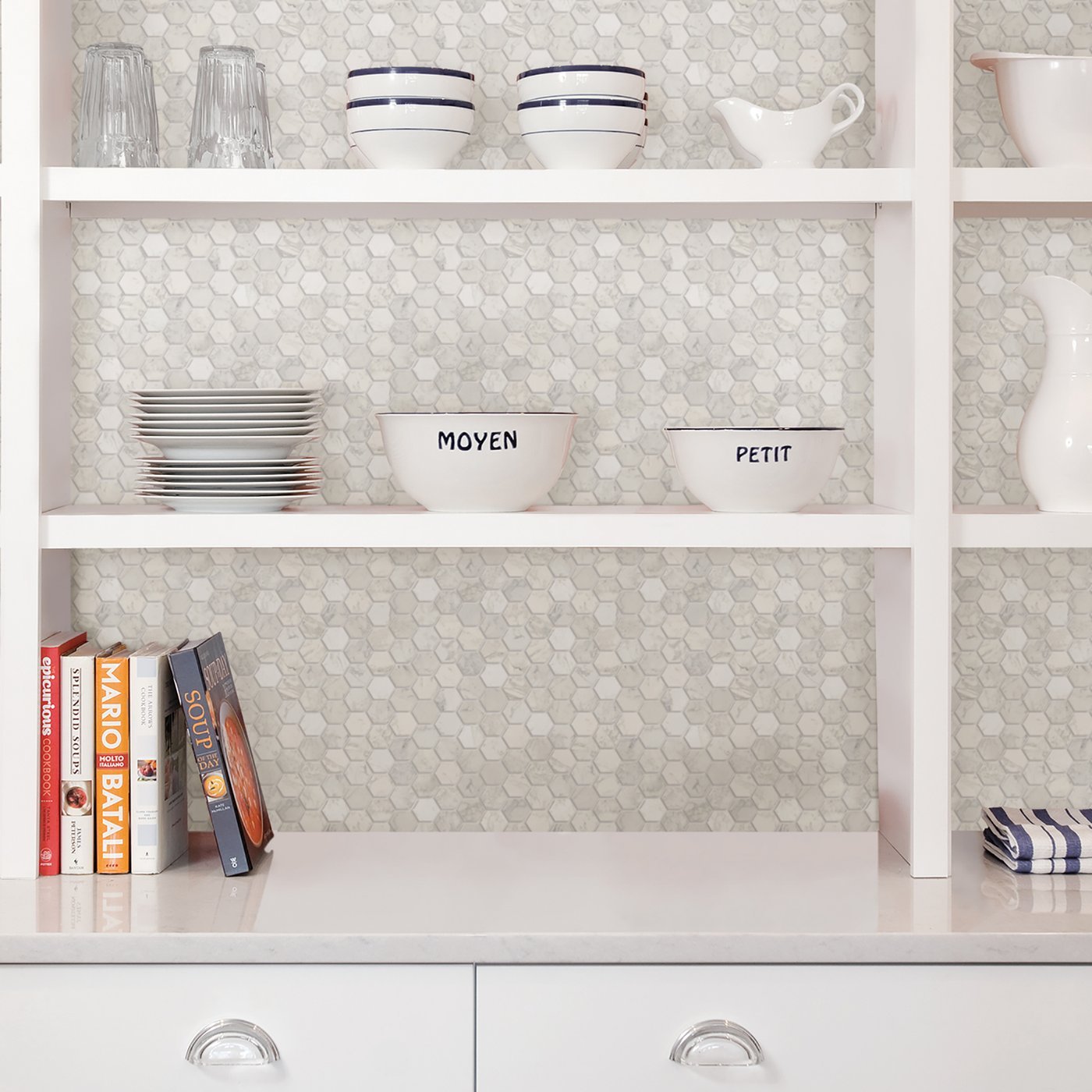 Wallpops Hexagon White Geometric Farmhouse Peel & Stick Tile Backsplash Diy