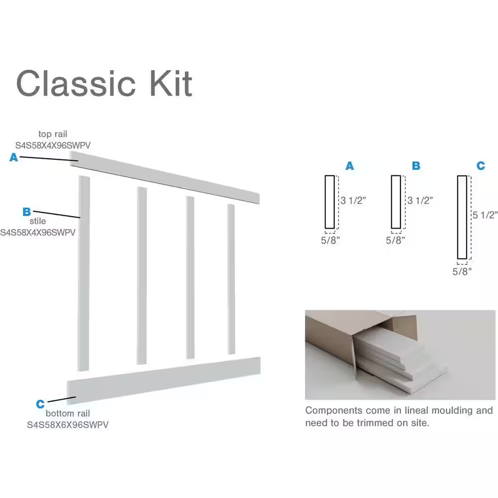 56 In. X 5/8 In. X 96 In. Expanded Cellular PVC Classic Shaker Moulding Kit (For