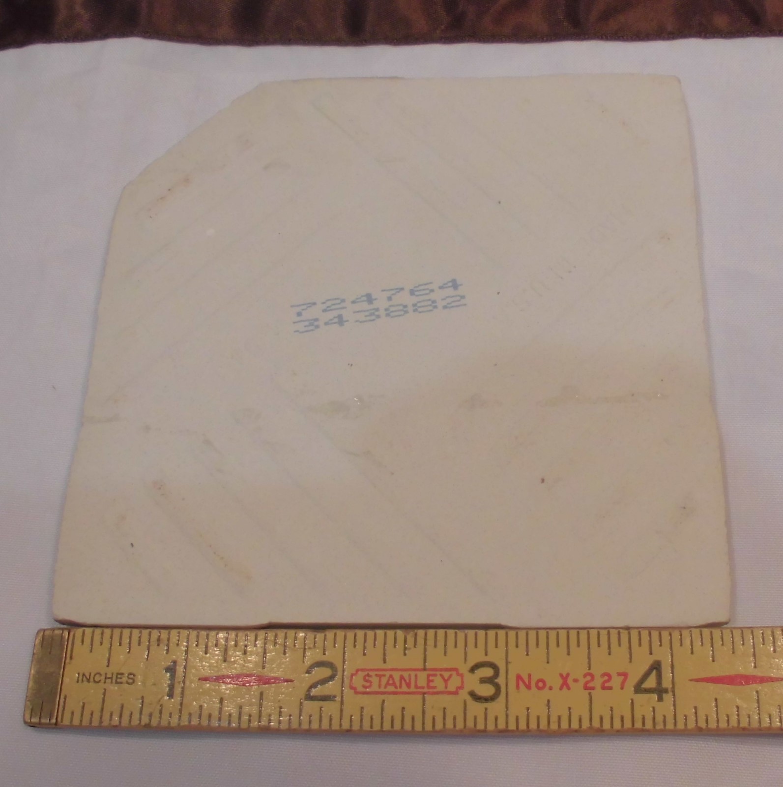1 pc. *Bone* Clipped Corner* Ceramic Tiles 4-1/4″ Crystal Glazed (NOS) U.S.A.